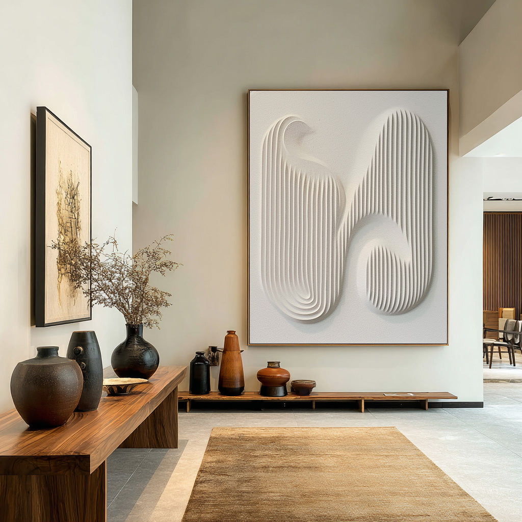 Minimalist Beige Relief Sculpture Geometric Wall Decor #AG 083