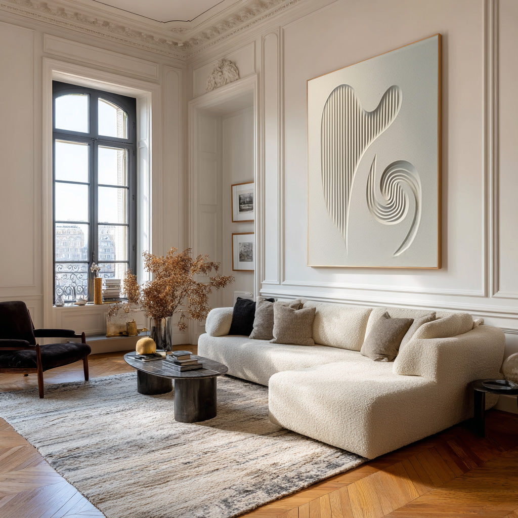 Modern White Relief Abstract Art Minimalist 3D Artwork #AG 081
