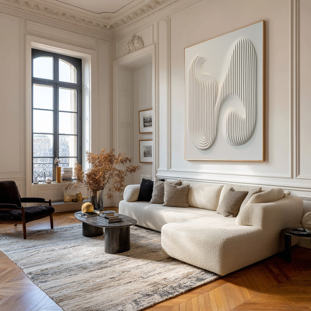 Minimalist Beige Relief Sculpture Geometric Wall Decor #AG 083