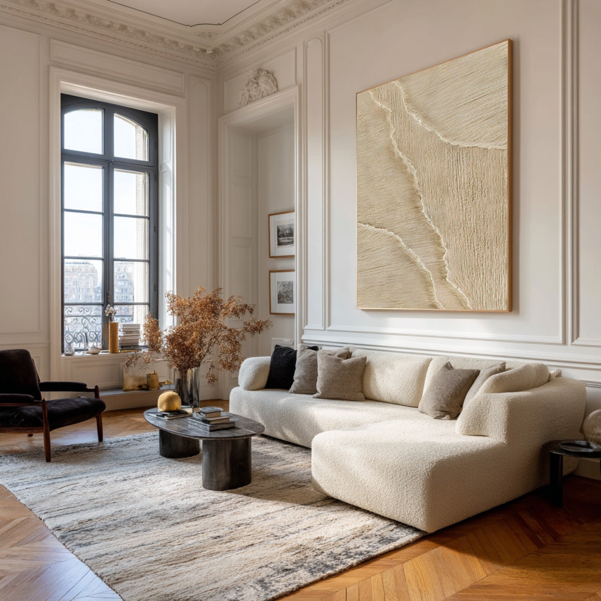 Modern Minimalist Wave Art - Tall Neutral Tone Canvas #AG 072