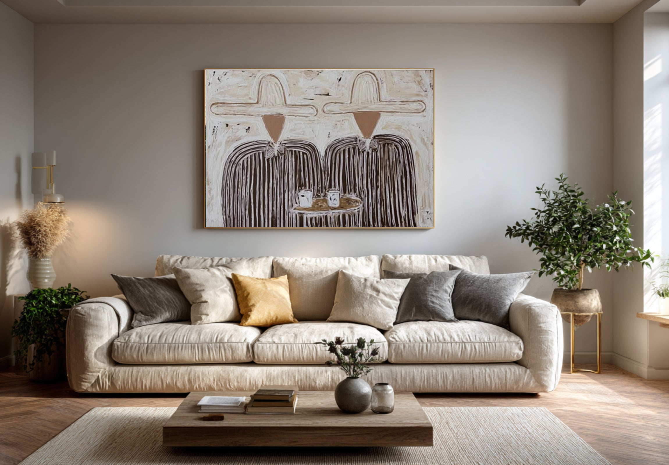 Modern Coffee Time Artwork Minimalist Couple Canvas Painting | KeiraArt  