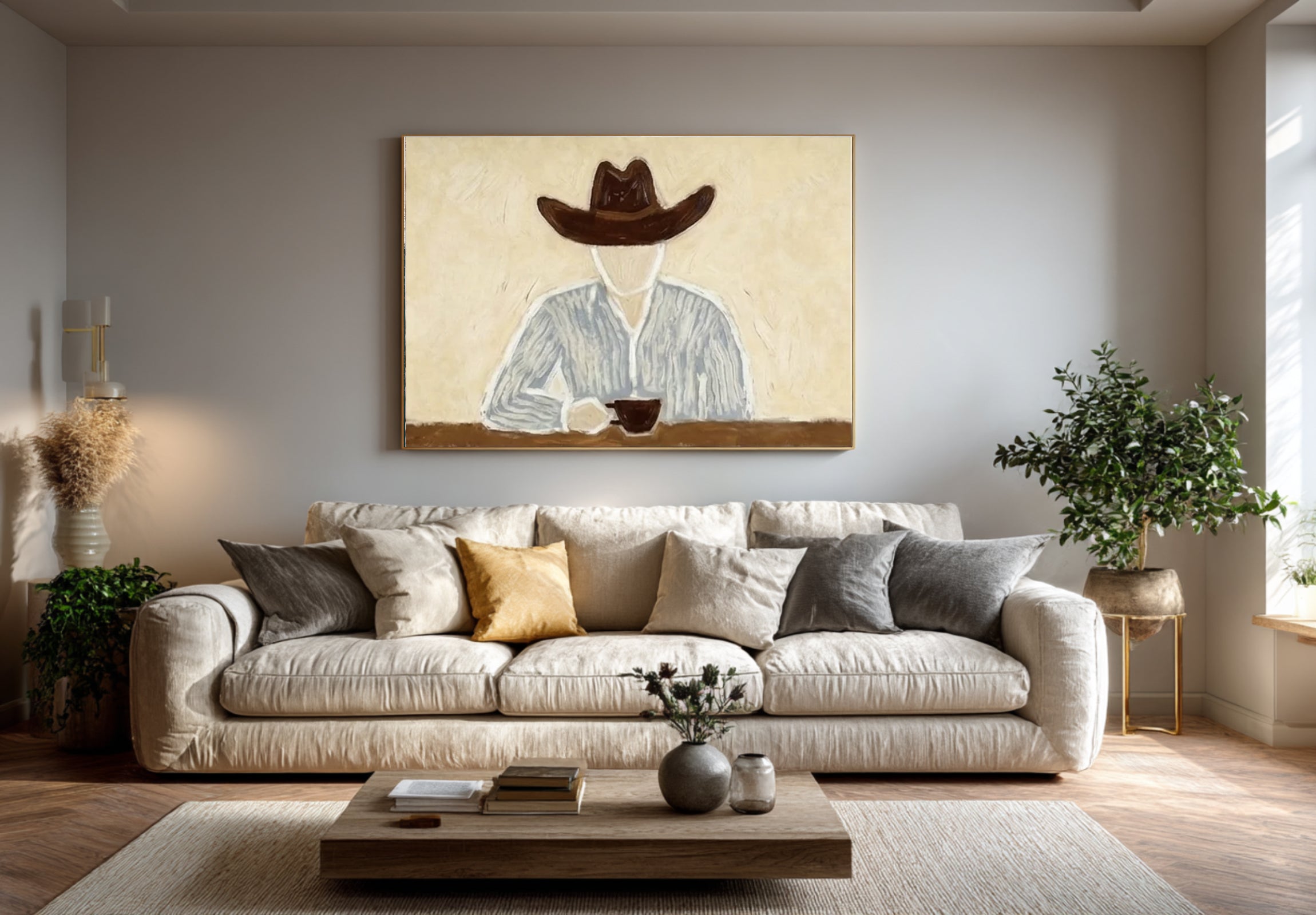 Gallery Style Western Portrait Contemporary Neutral Painting | KeiraArt 