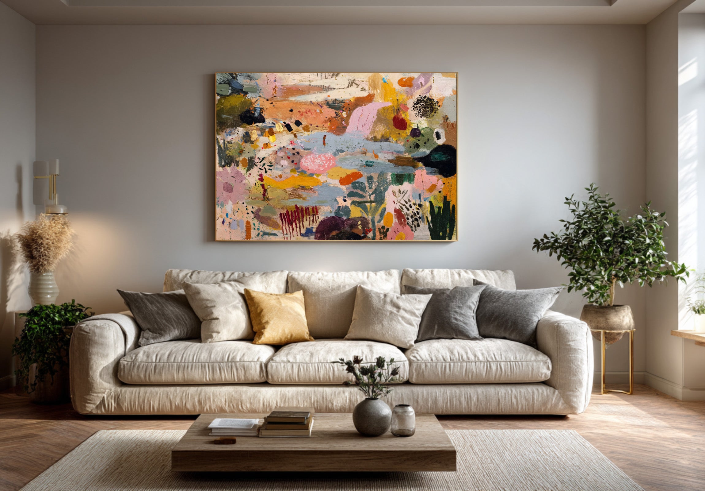 Large Abstract Garden Painting Contemporary Floral Inspired Wall Art 