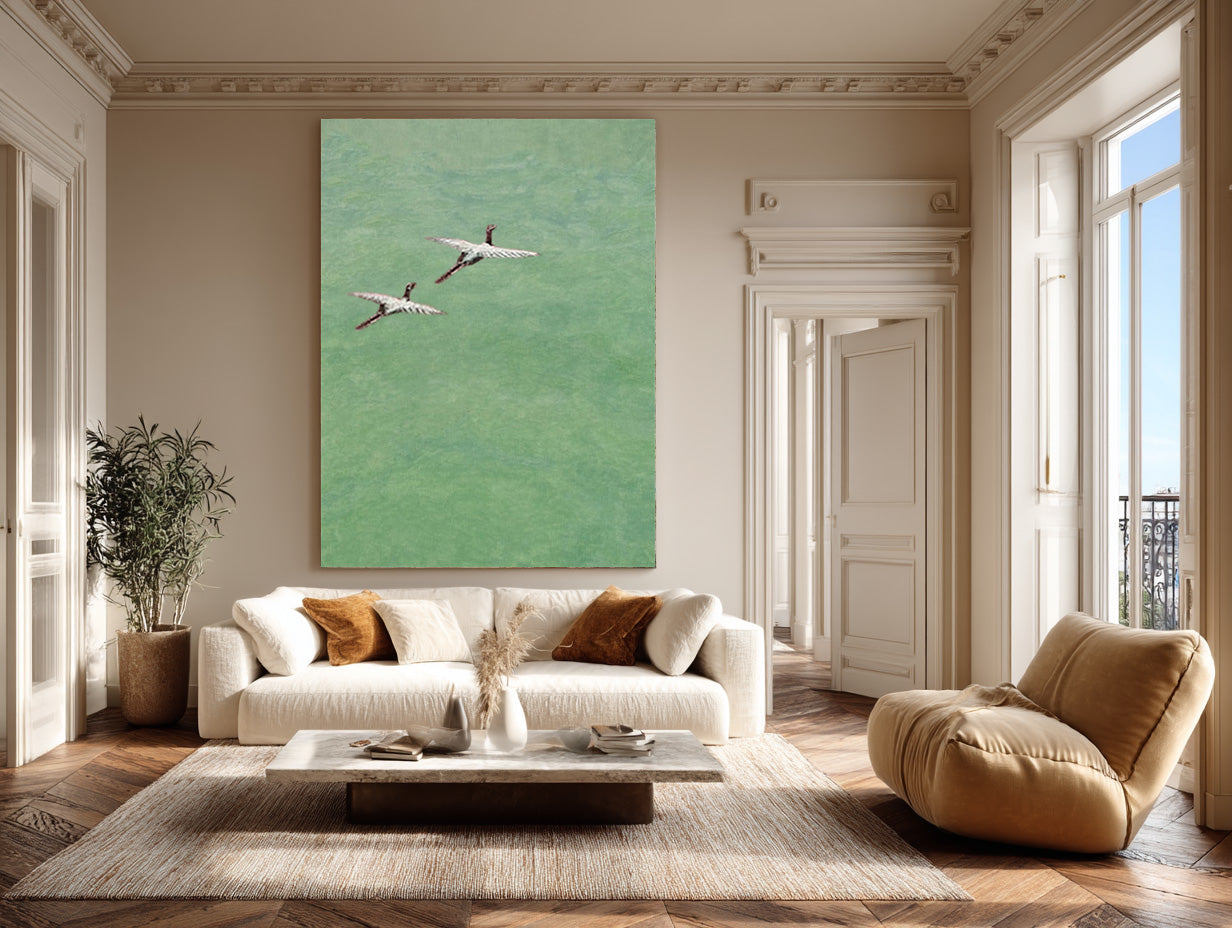 Abstract Bird Flight Canvas | Tranquil Green Landscape #AG 085