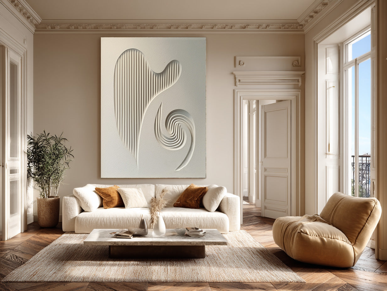 Modern White Relief Abstract Art Minimalist 3D Artwork #AG 081