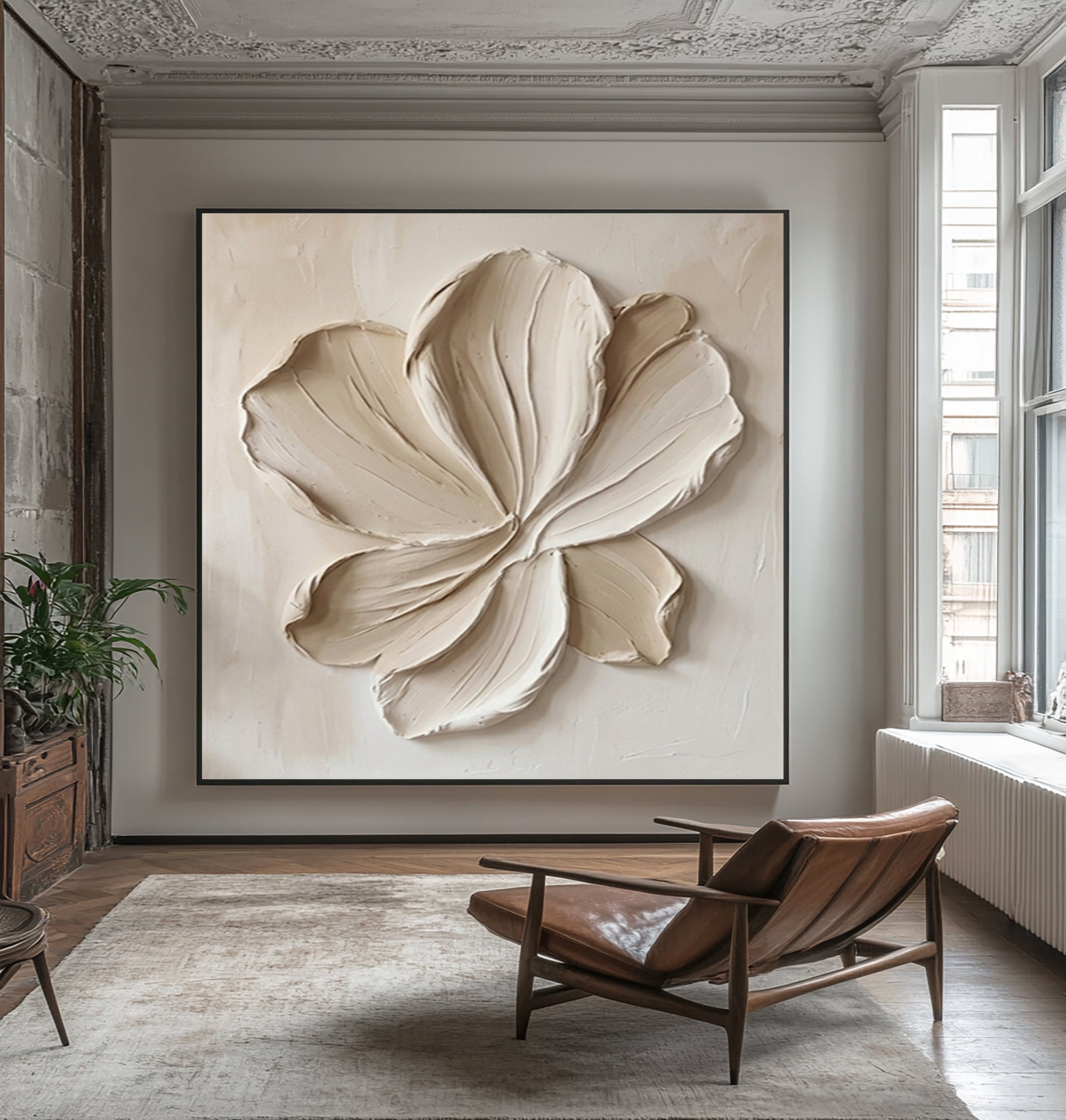 Large Organic Bloom Wall Art Neutral Contemporary Floral Texture Painting 