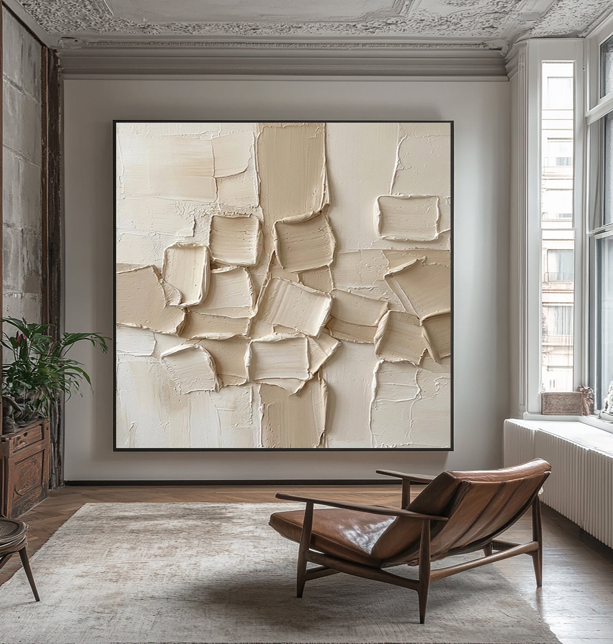 Large Mineral Relief Composition Wall Art Neutral Textured Canvas Painting