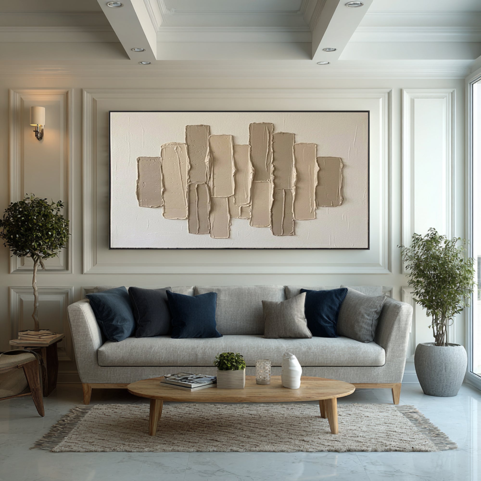 Large Neutral Geometric Wall Art Hand Painted Textured Canvas | KeiraArt  