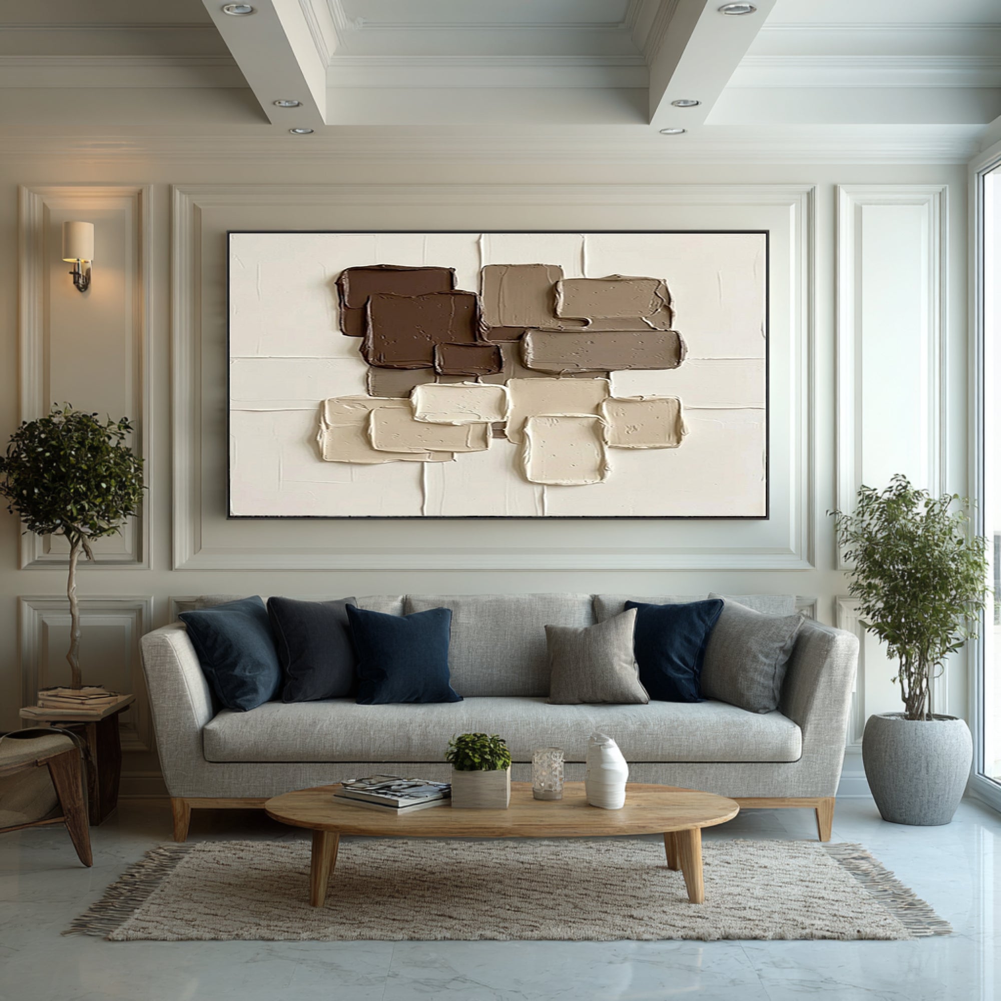 Large Coffee Brown Textured Wall Art Modern Geometric Canvas| KeiraArt