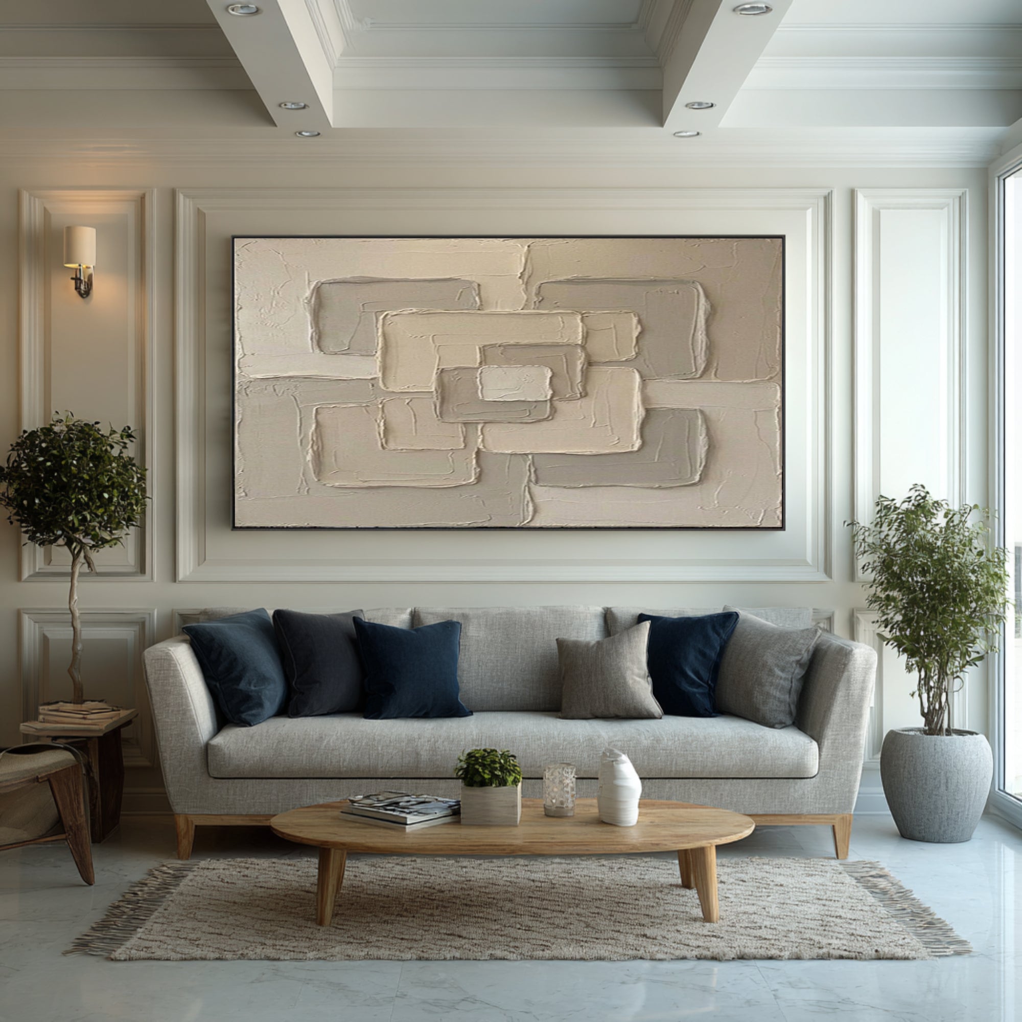 Large Sculptural Abstract Wall Art Hand Painted Neutral Texture Canvas | KeiraArt 