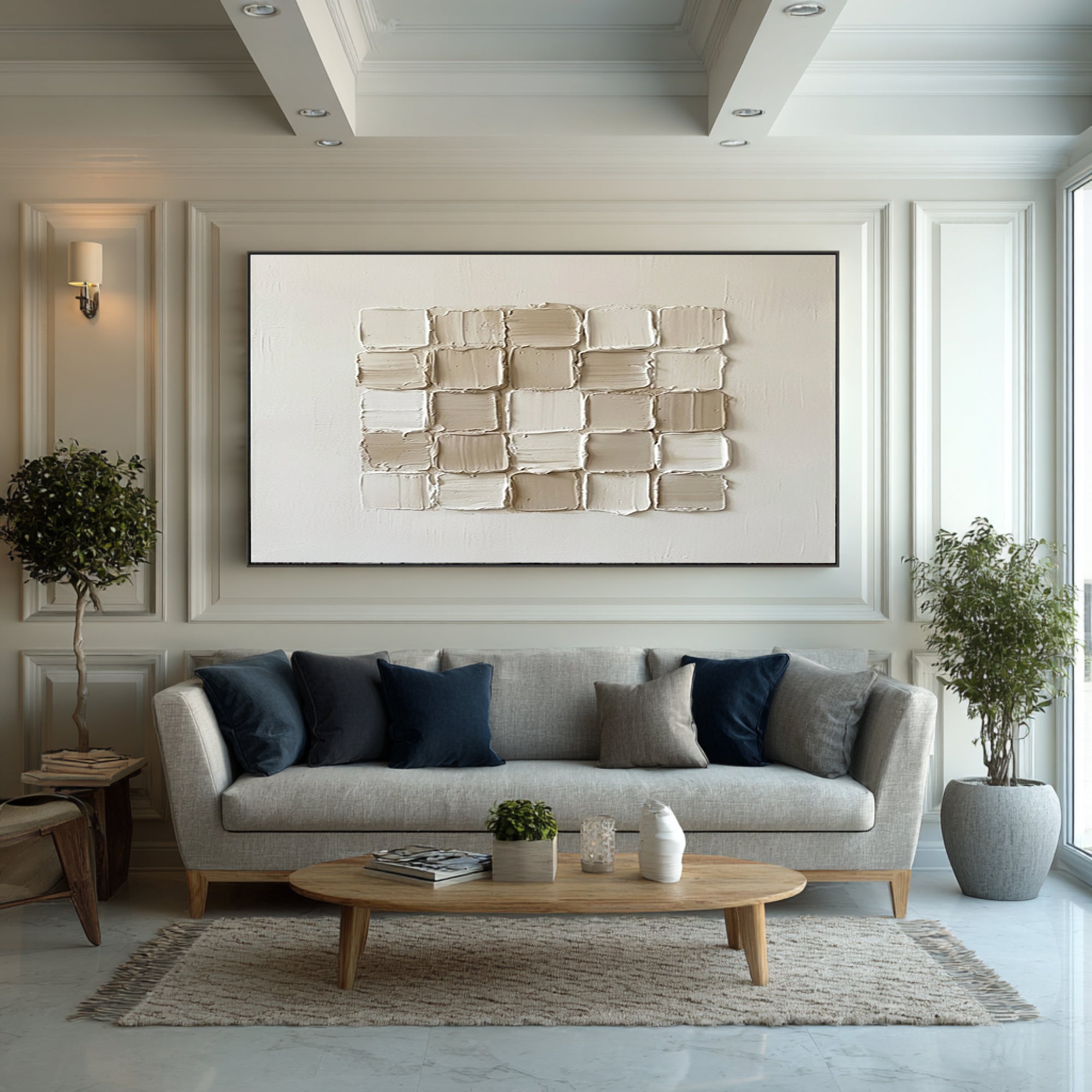 Large Mosaic Texture Wall Art Neutral Contemporary Abstract Painting| KeiraArt