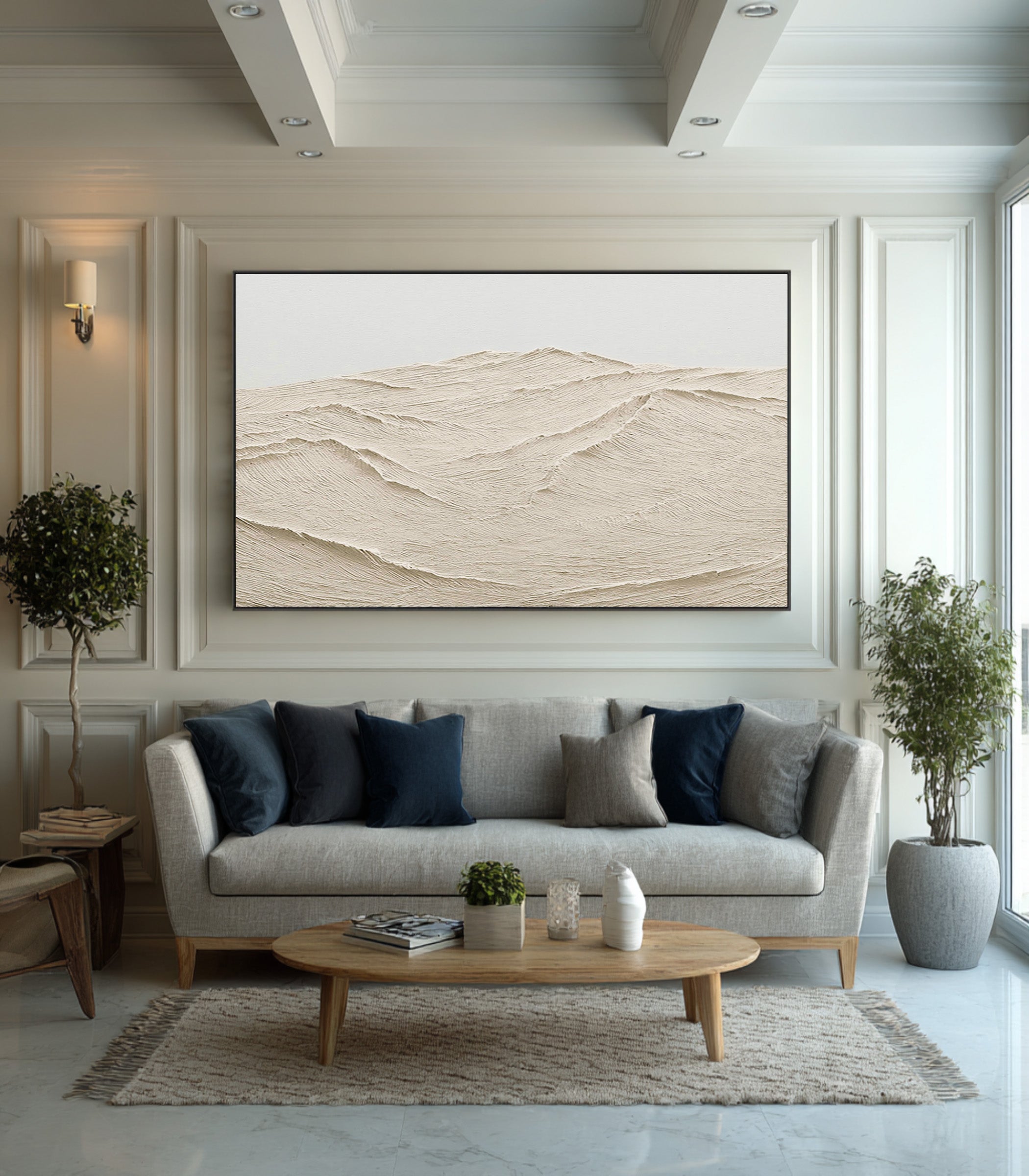 Textured Beige Ocean Wave Wall Art #AG 078