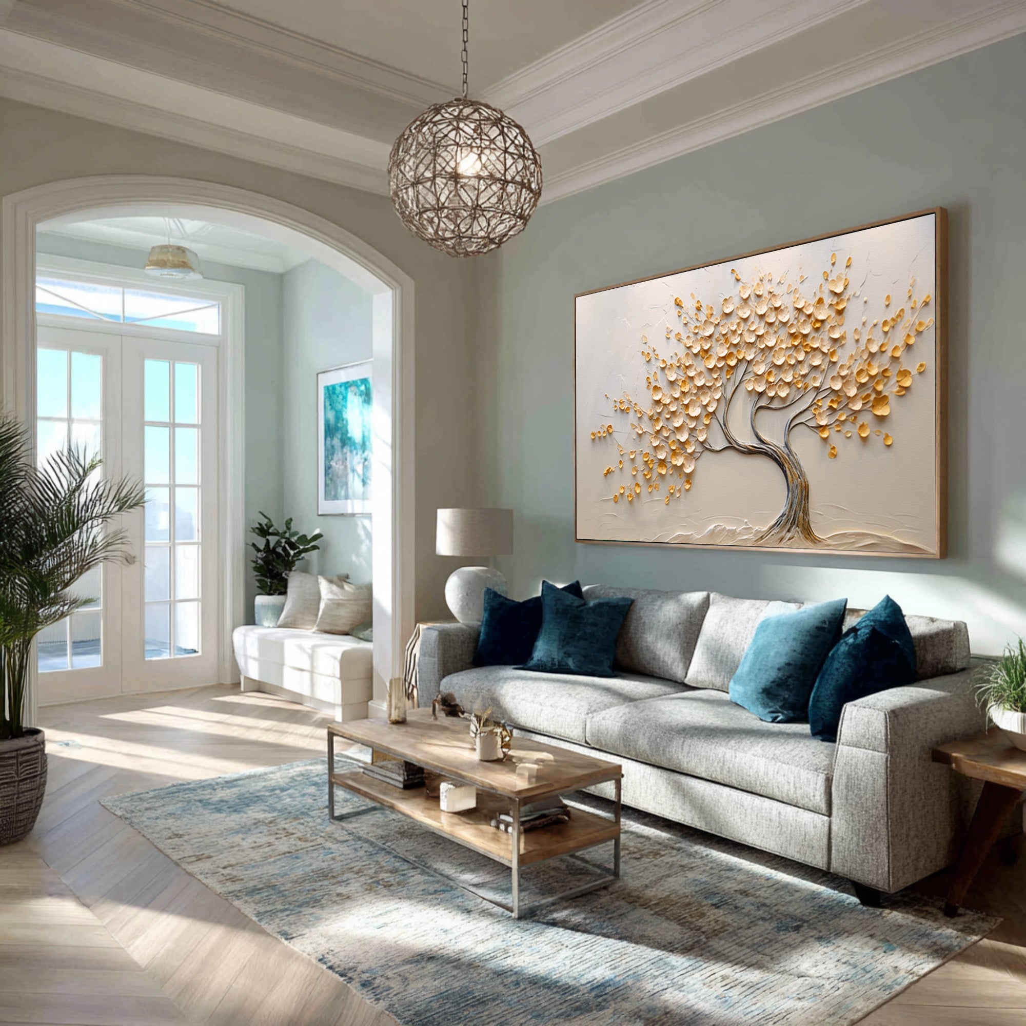 Golden Textured Tree Art Modern Living Room Decor #AG 092