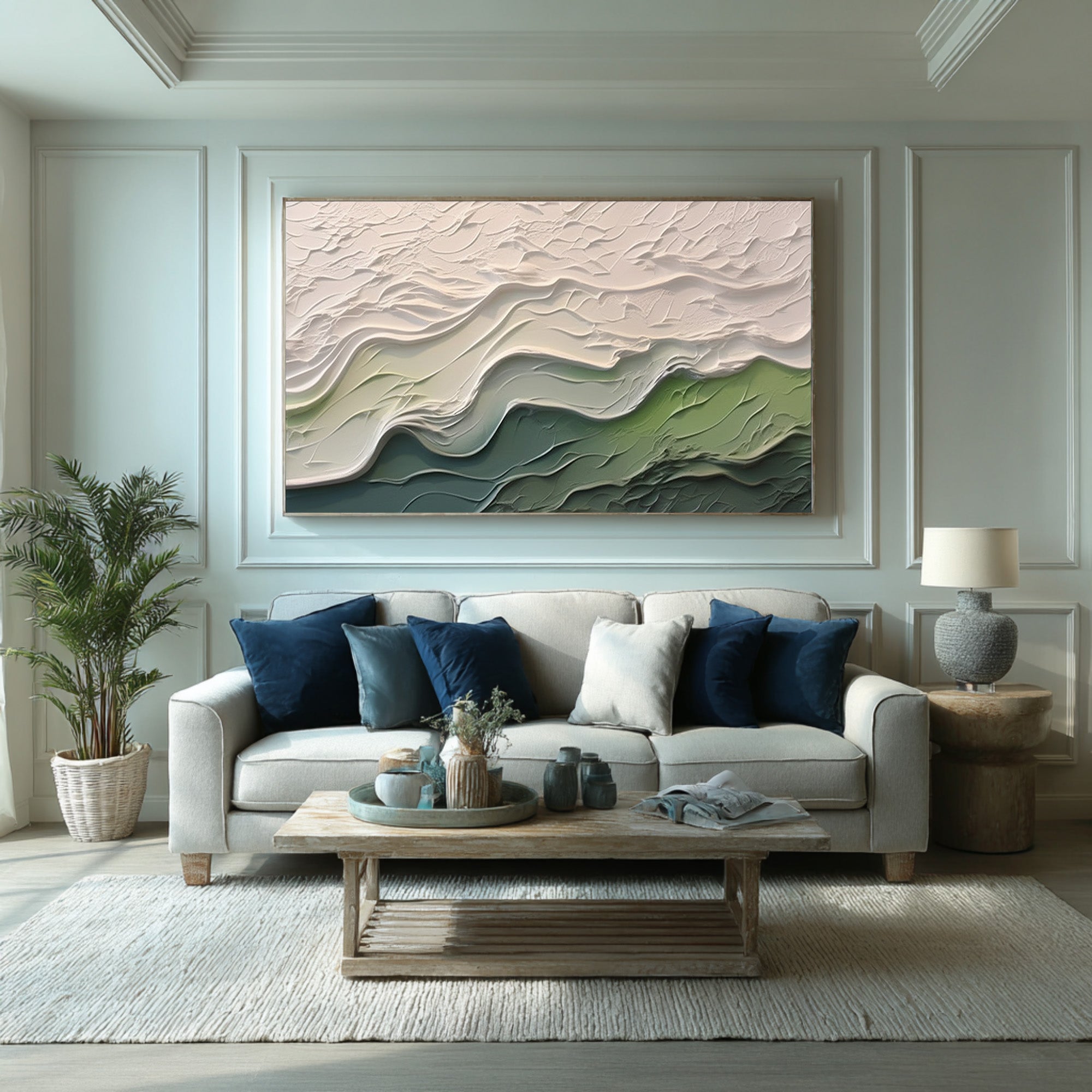 Textured Abstract Landscape Green and White 3D Art #AG 094