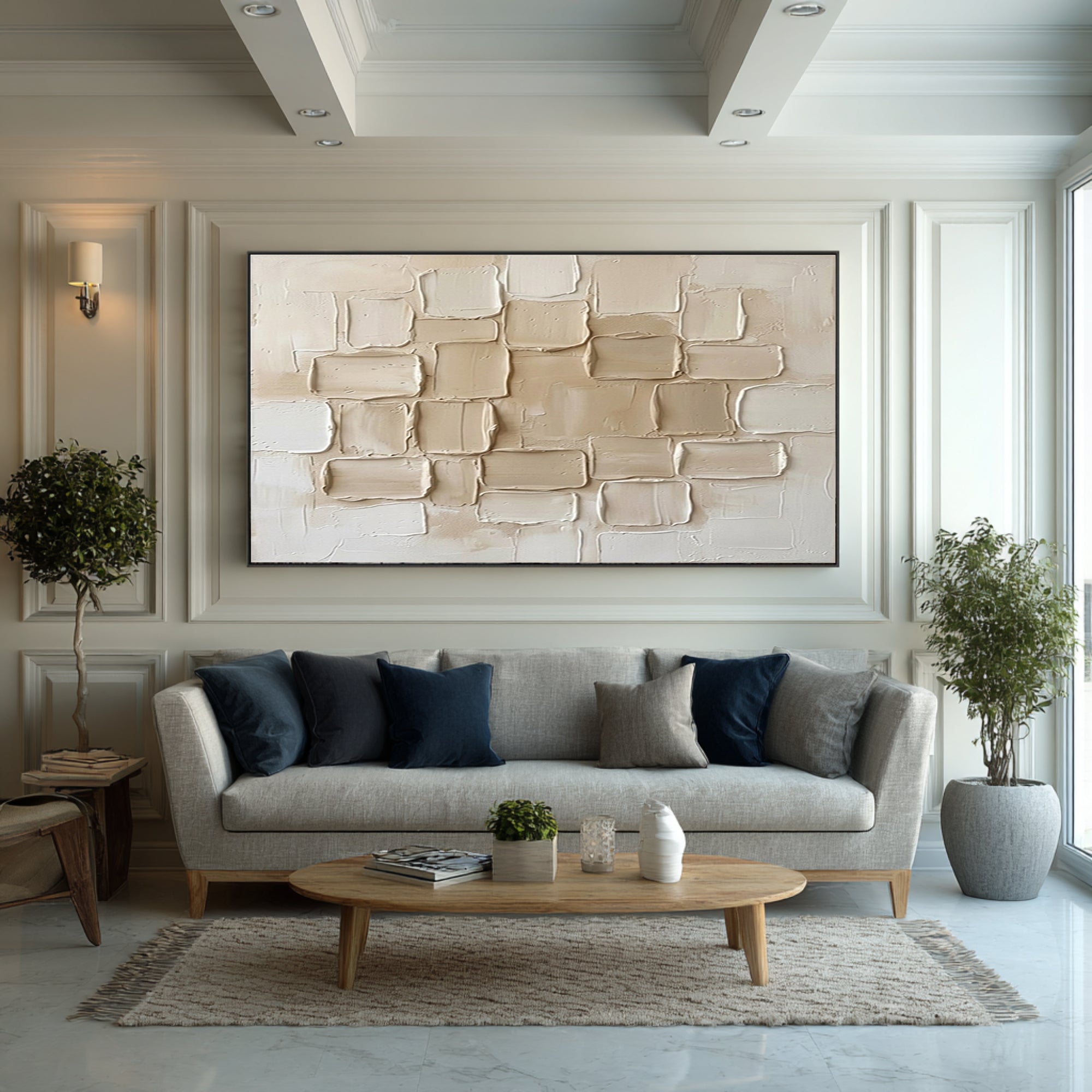 Large Neutral Architectural Texture Wall Art Modern Horizontal Canvas| KeiraArt 