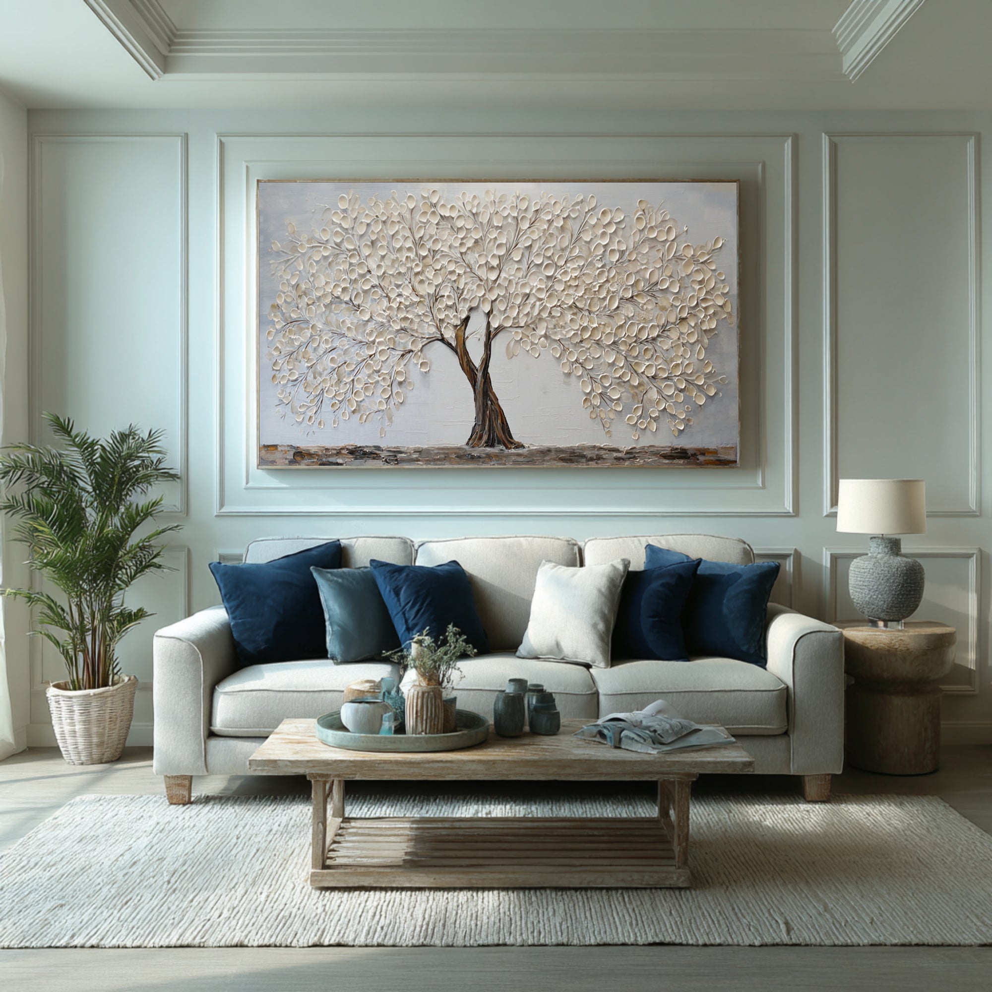 Textured Gold Leaf Tree Art Modern Living Room #AG 091