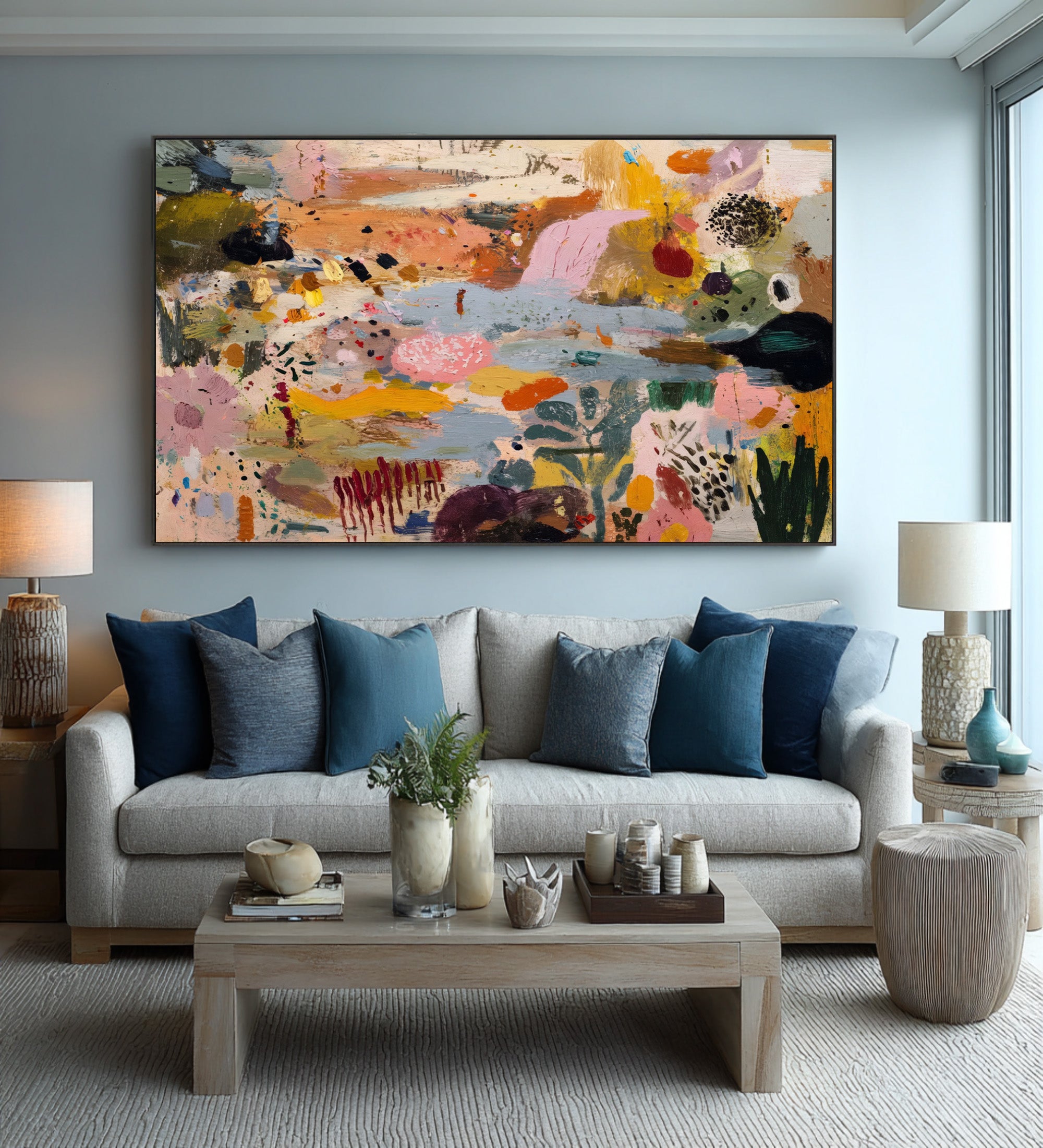 Large Abstract Garden Painting Contemporary Floral Inspired Wall Art 