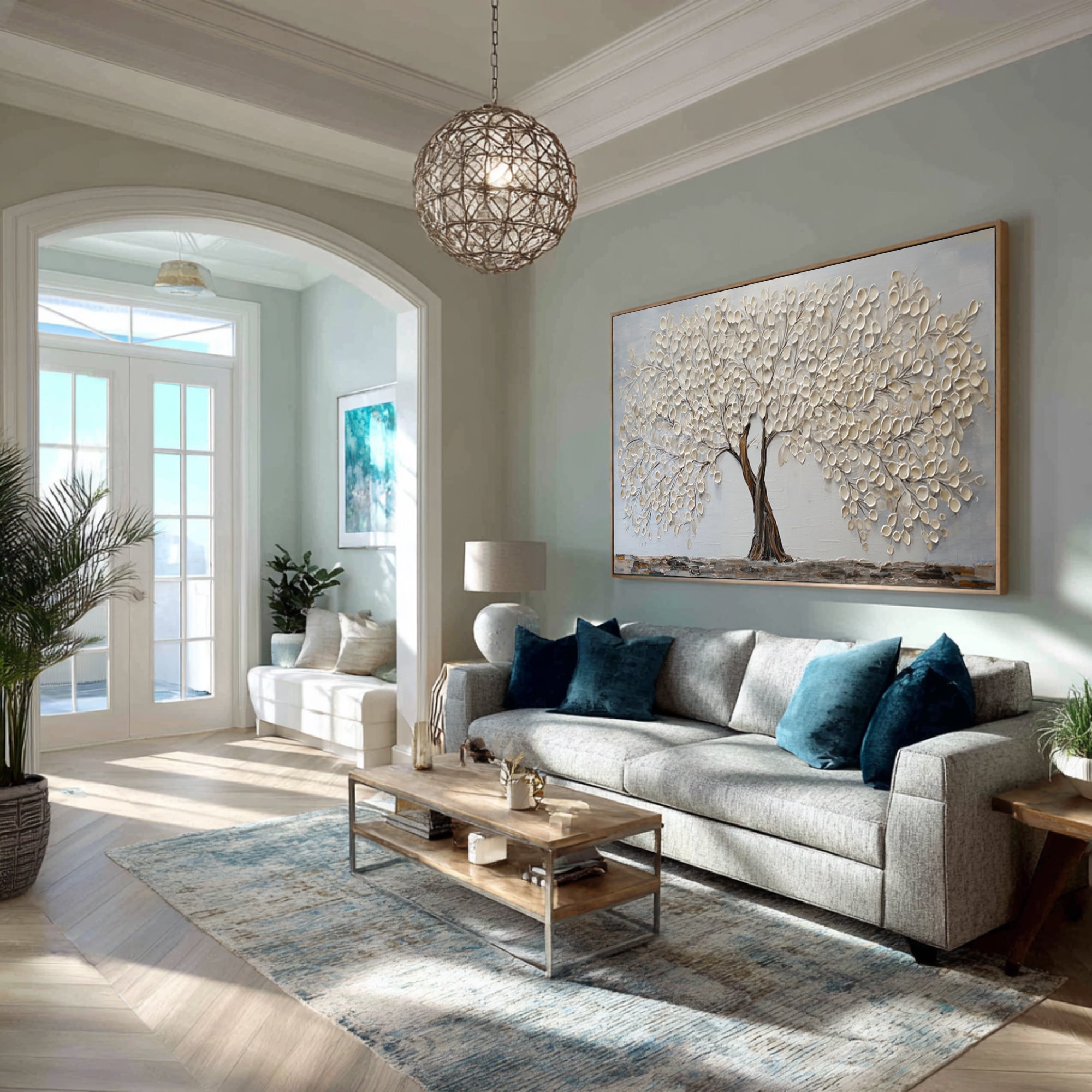 Textured Gold Leaf Tree Art Modern Living Room #AG 091