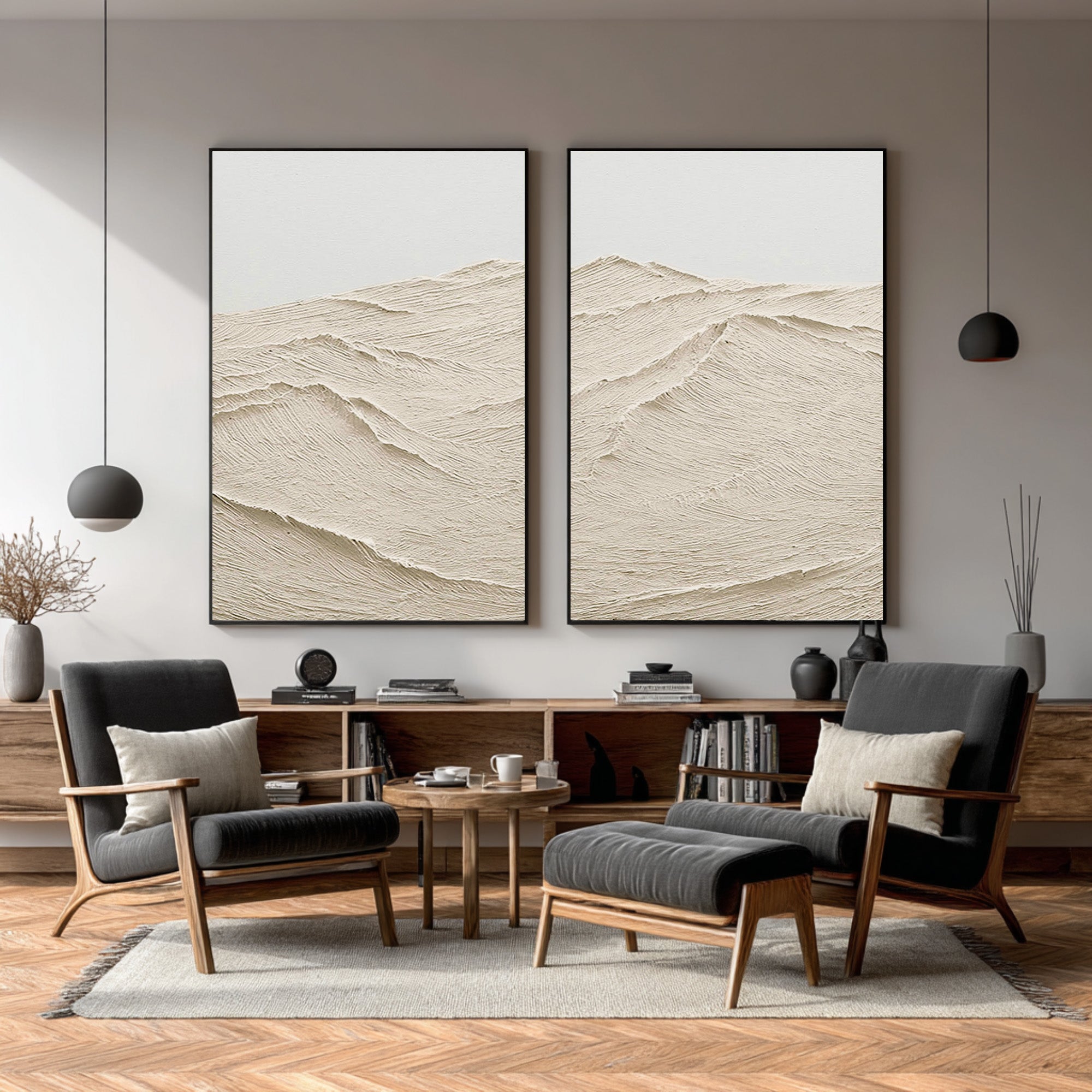 Minimalist Beige Landscape Canvas Set Of 2 #AG 075