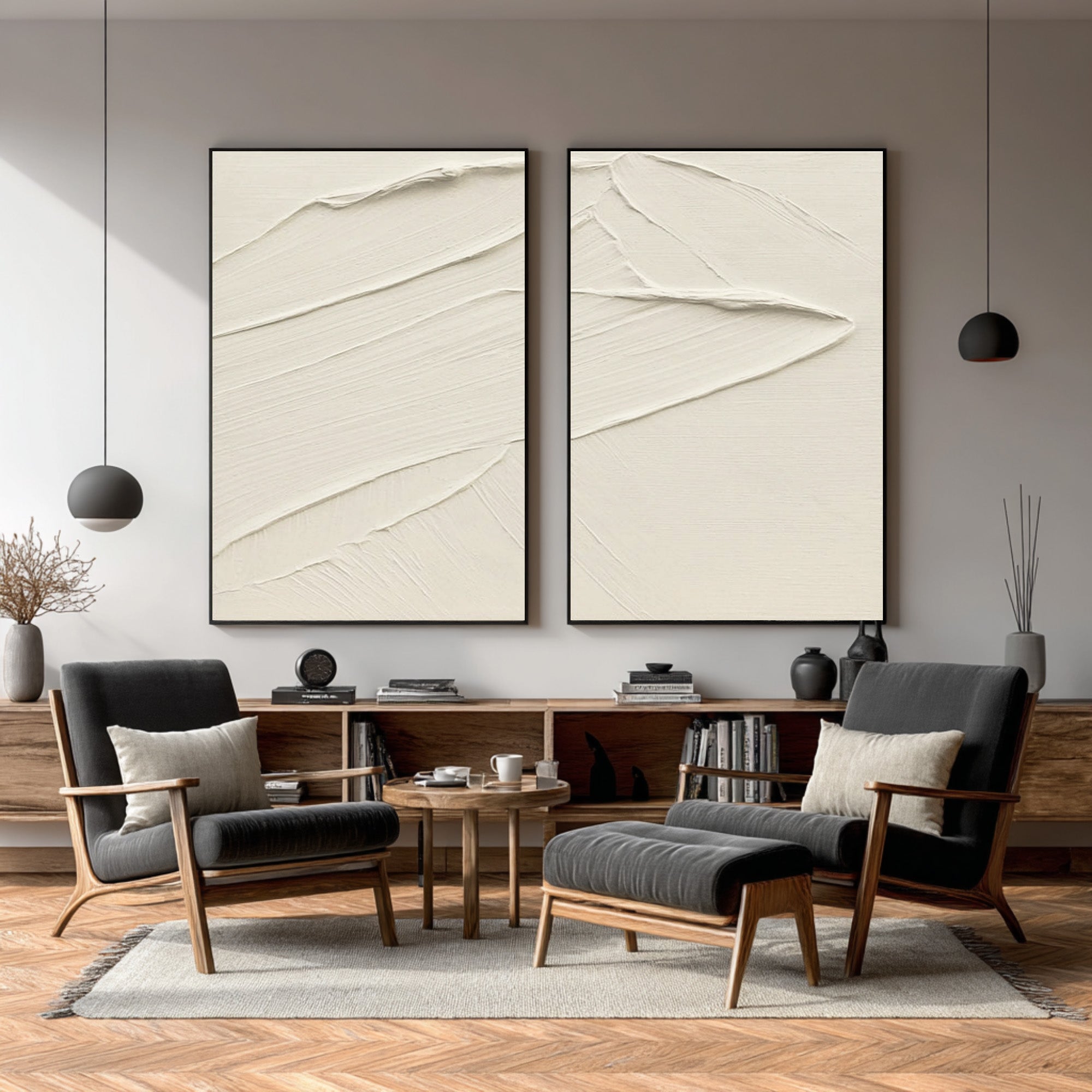 Minimalist White Textured Abstract Wall Art Set Of 2 #AG 077