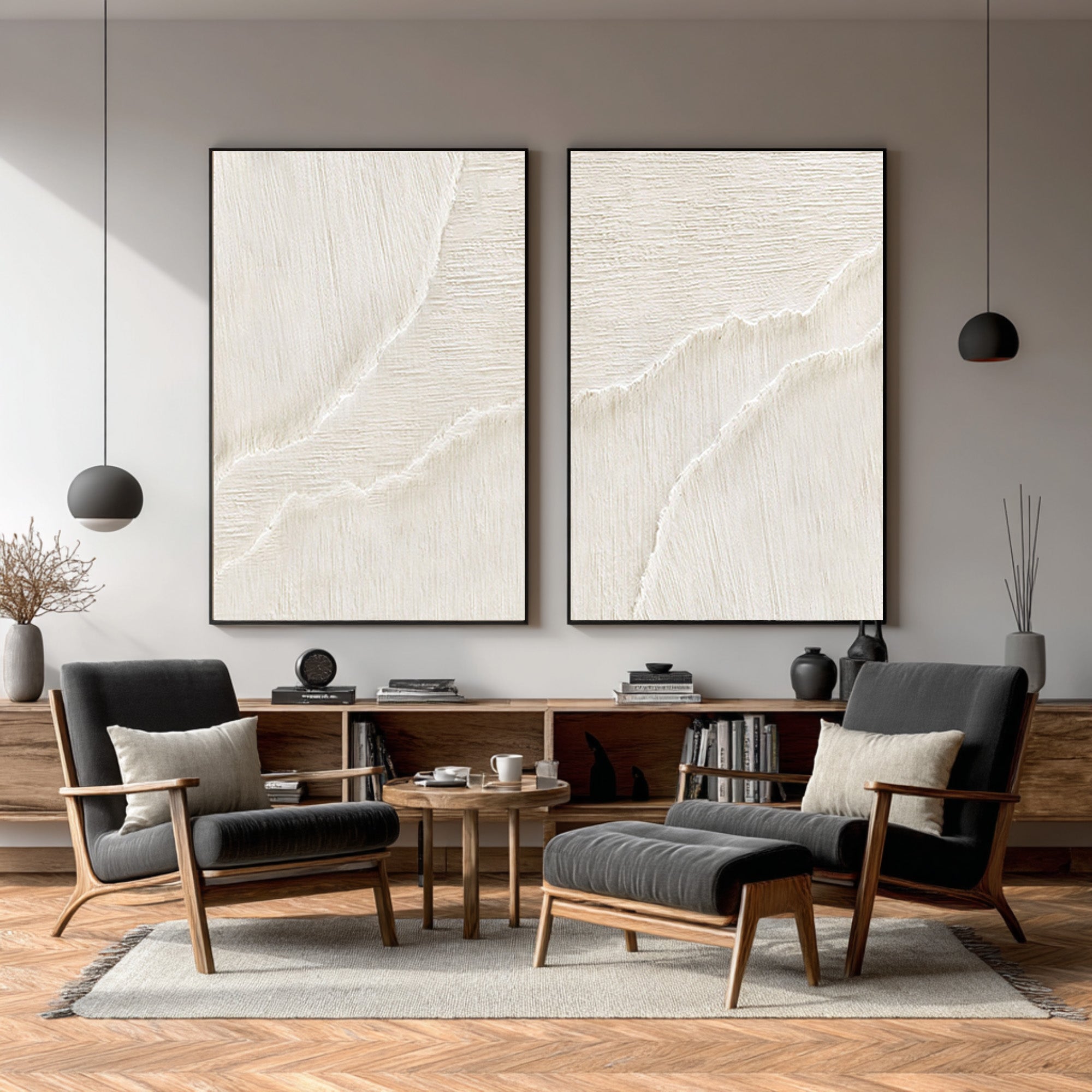Diptych Textured Abstract Art - Modern Living Room Decor Set Of 2 #AG 073