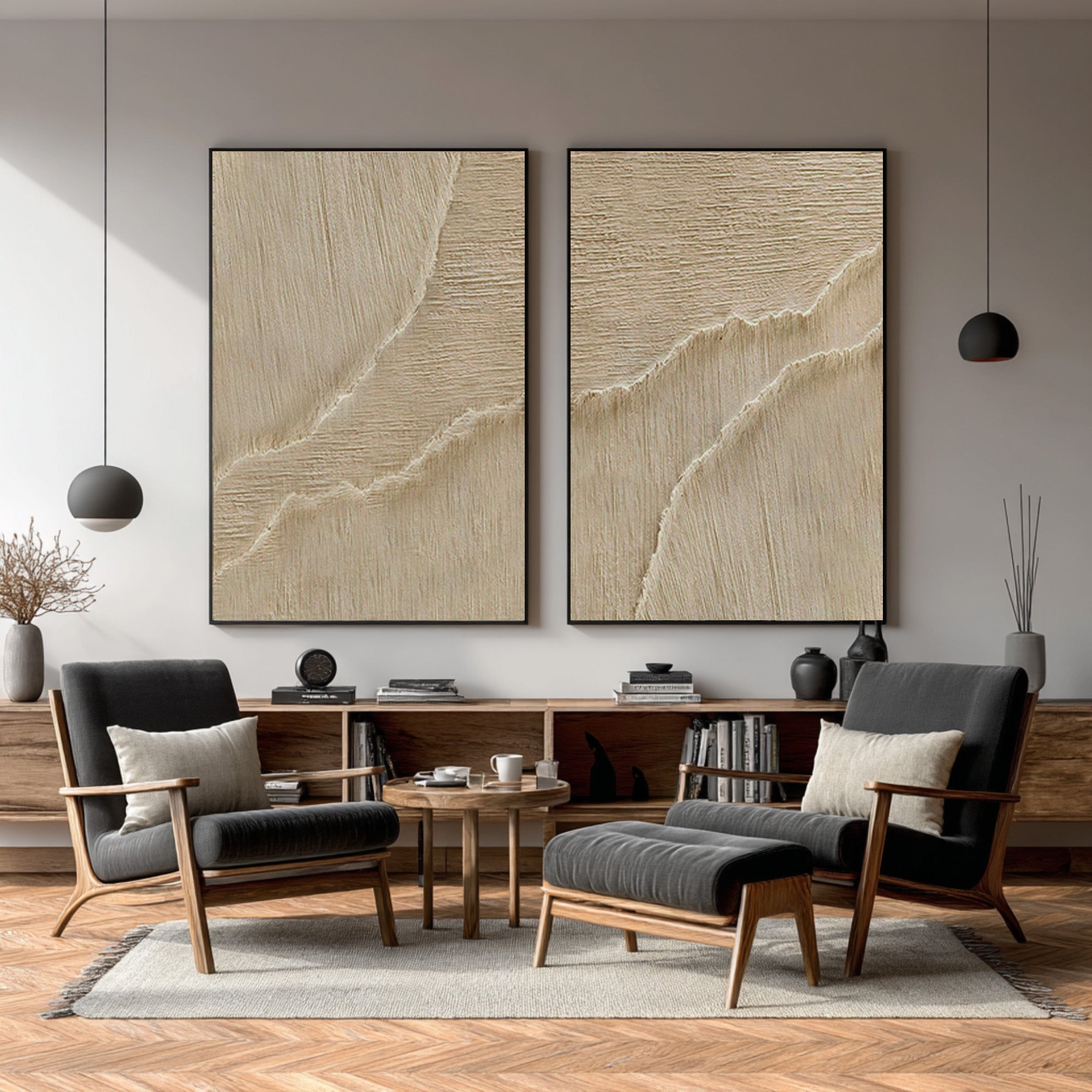 Large Beige Impasto Wall Art Set Of 2 #AG 074