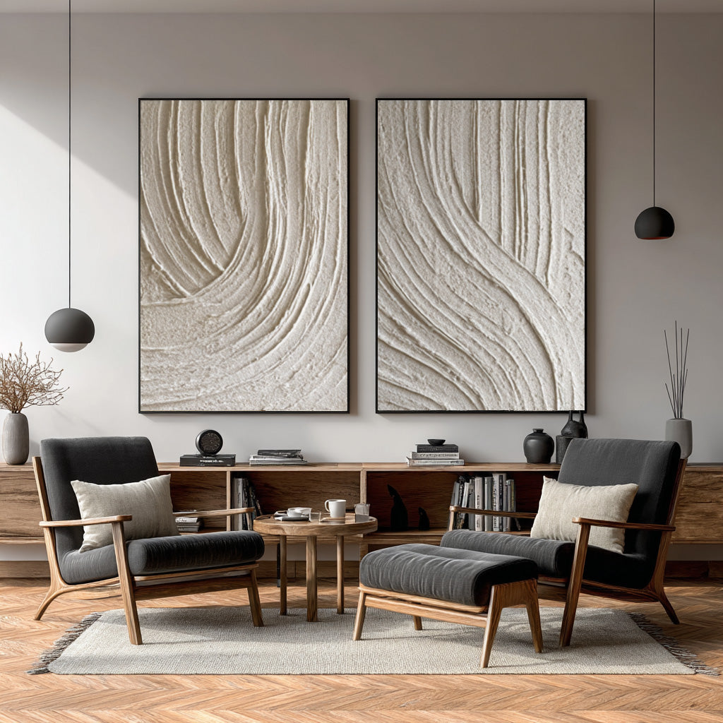 Oversized Beige Abstract Wall Art Panels Set Of 2 #AG 012