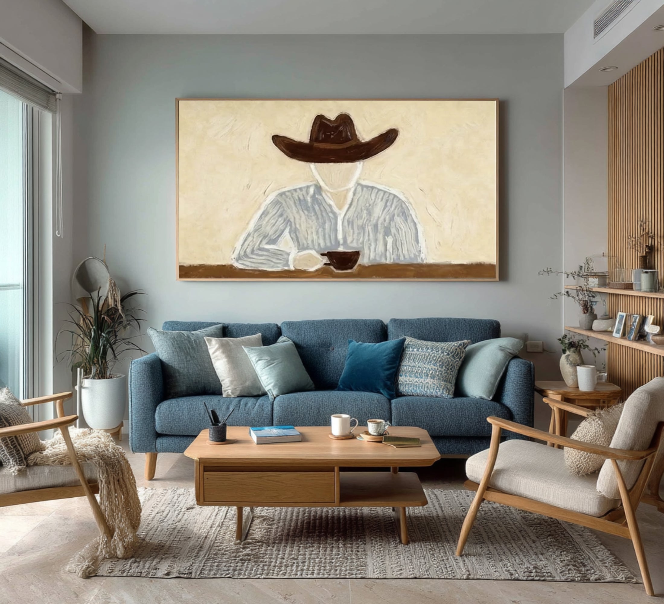 Gallery Style Western Portrait Contemporary Neutral Painting | KeiraArt 