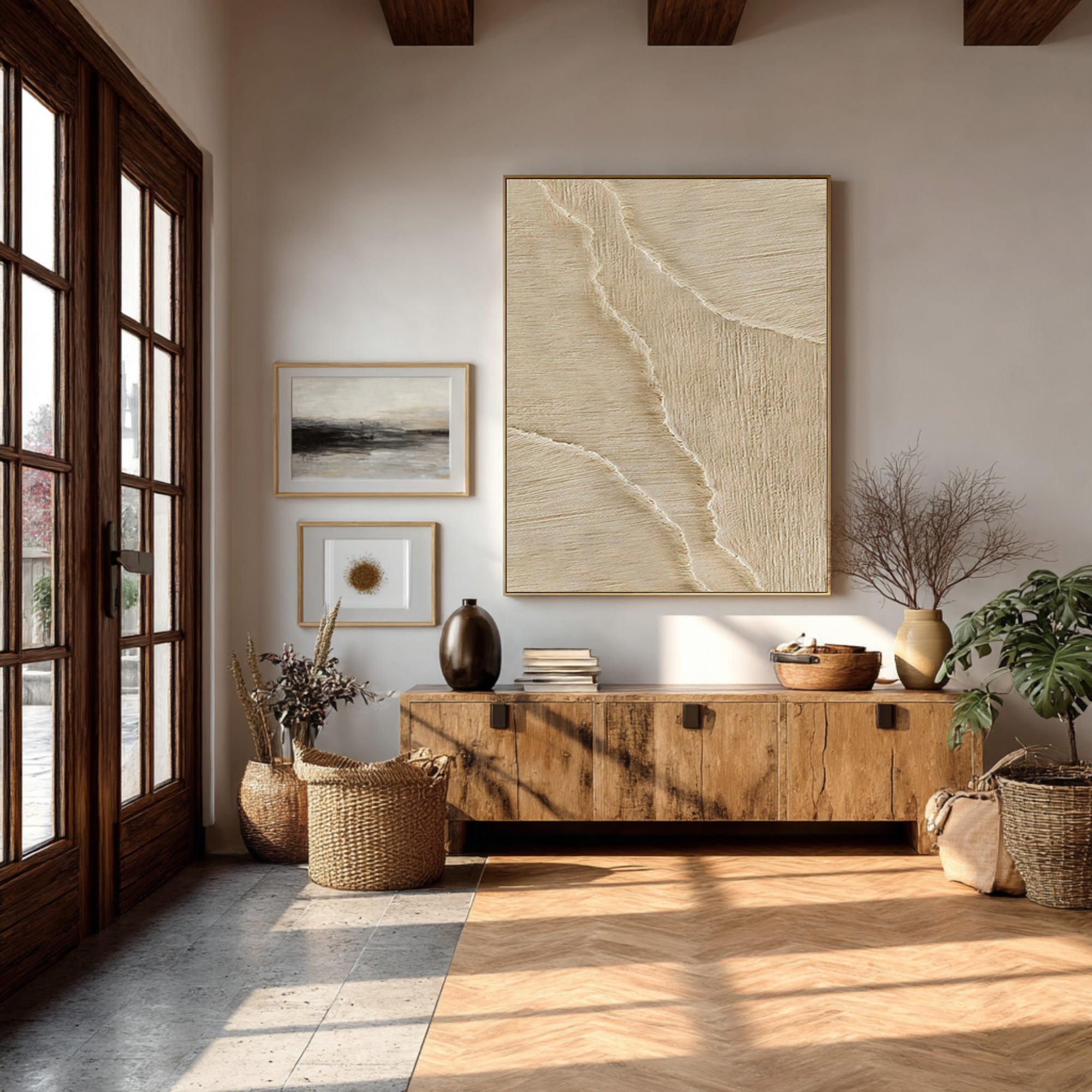 Modern Minimalist Wave Art - Tall Neutral Tone Canvas #AG 072