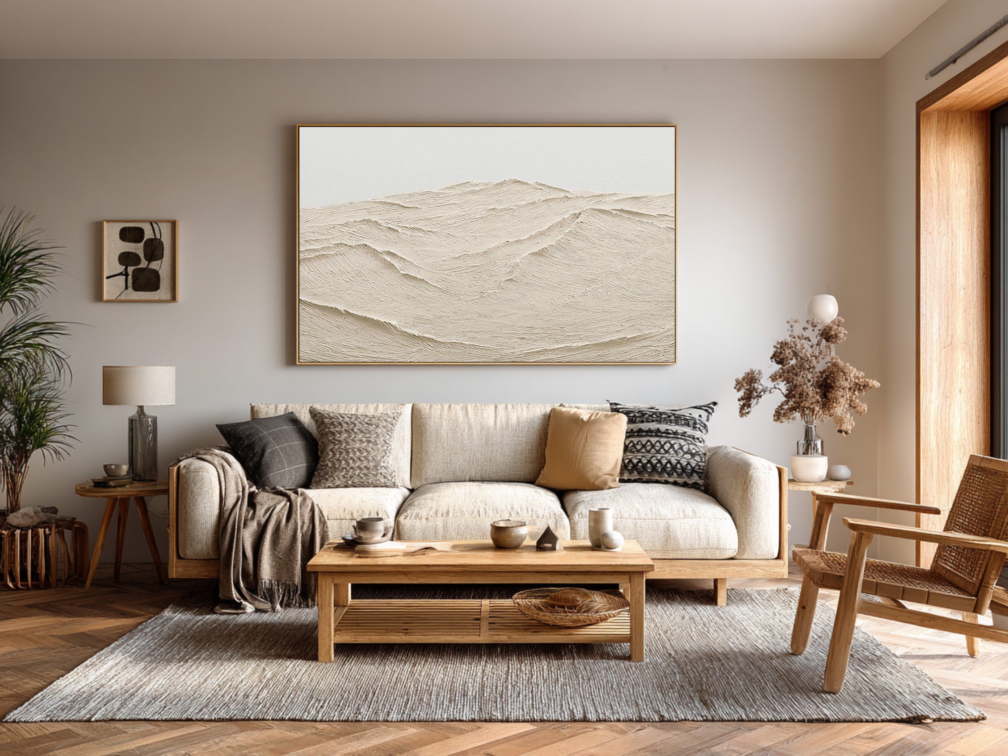 Textured Beige Ocean Wave Wall Art #AG 078