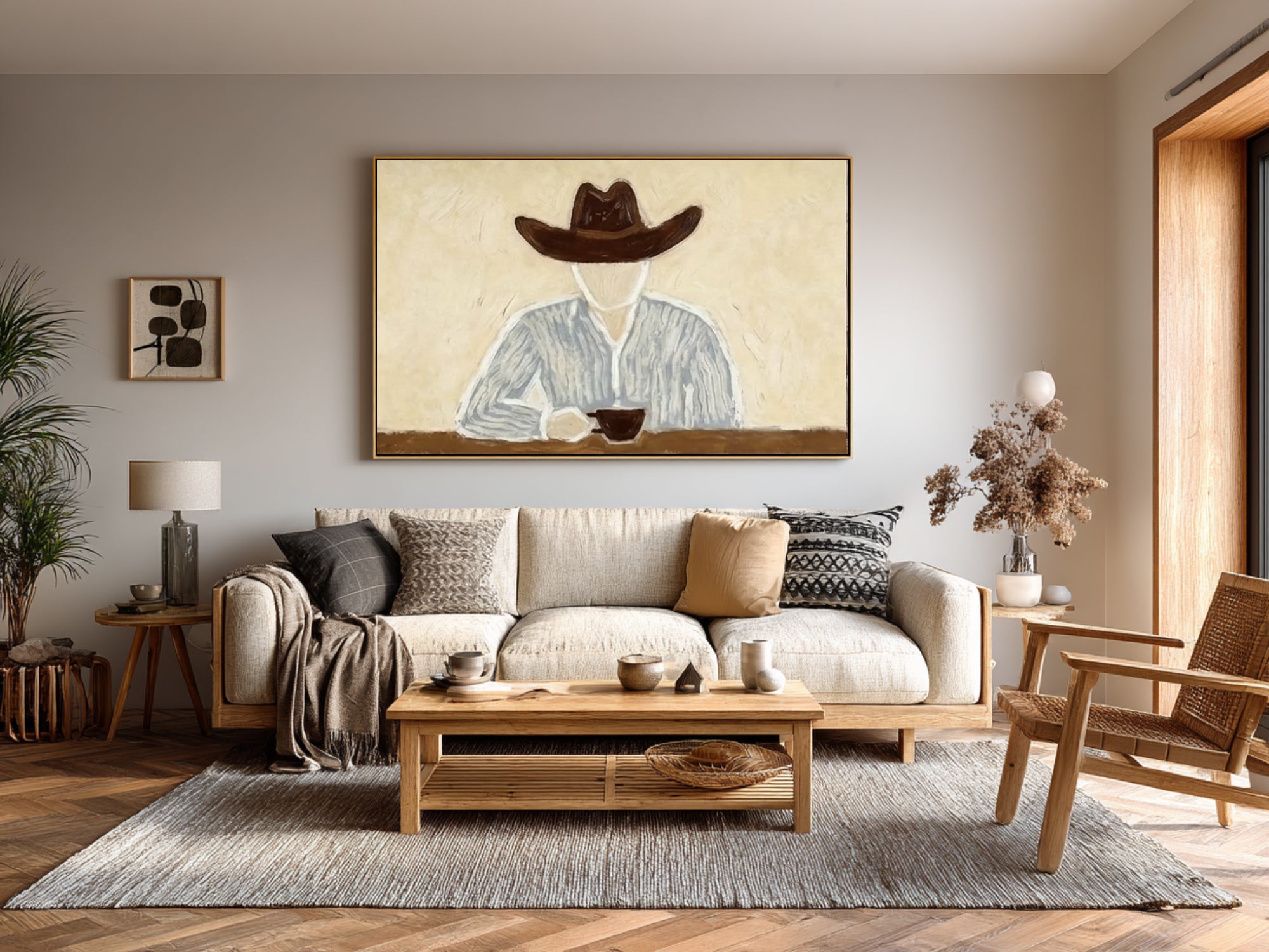 Gallery Style Western Portrait Contemporary Neutral Painting | KeiraArt 