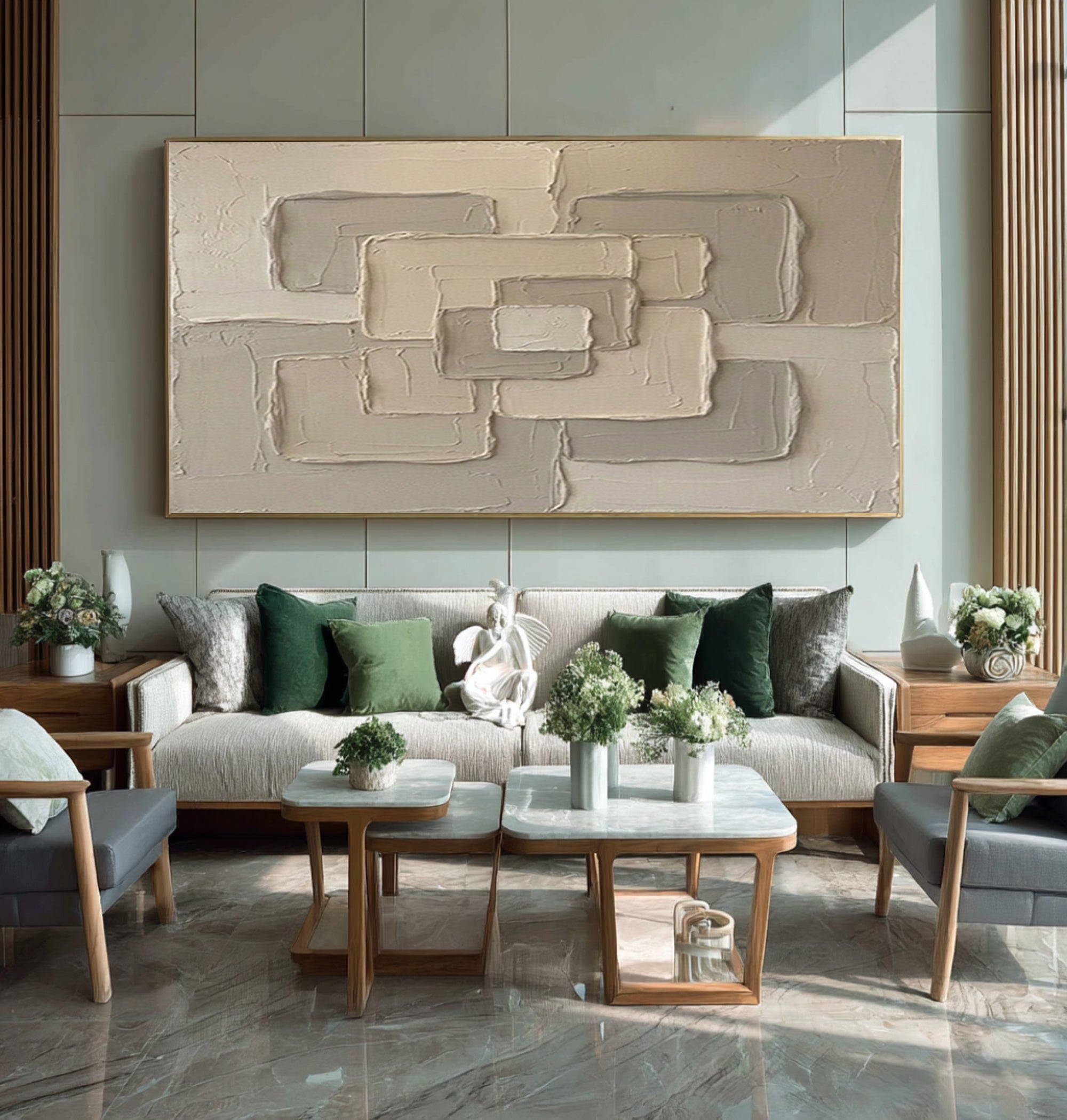Large Sculptural Abstract Wall Art Hand Painted Neutral Texture Canvas | KeiraArt 