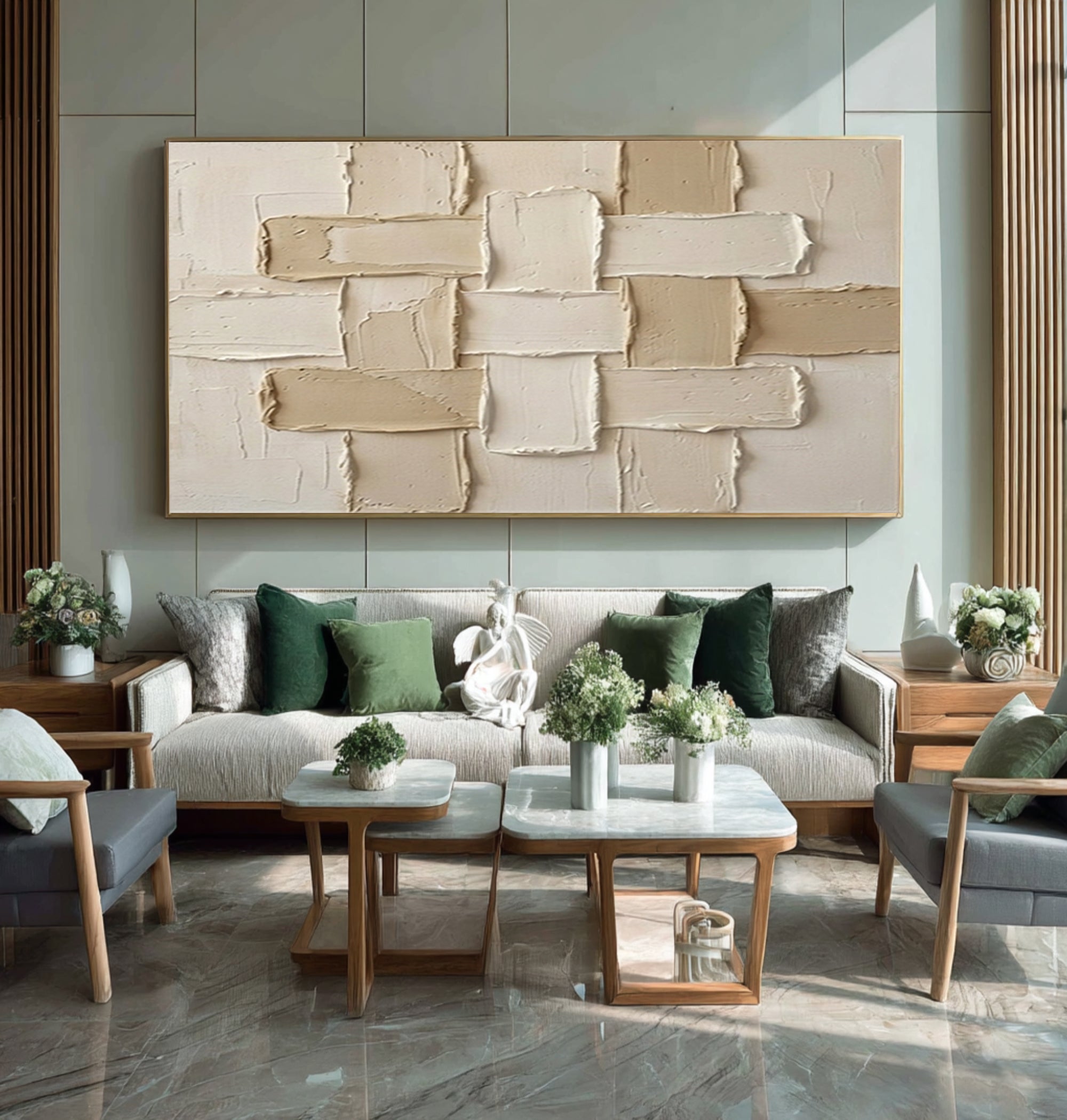 Large Neutral Woven Texture Wall Art Hand Painted Abstract Canvas | KeiraArt