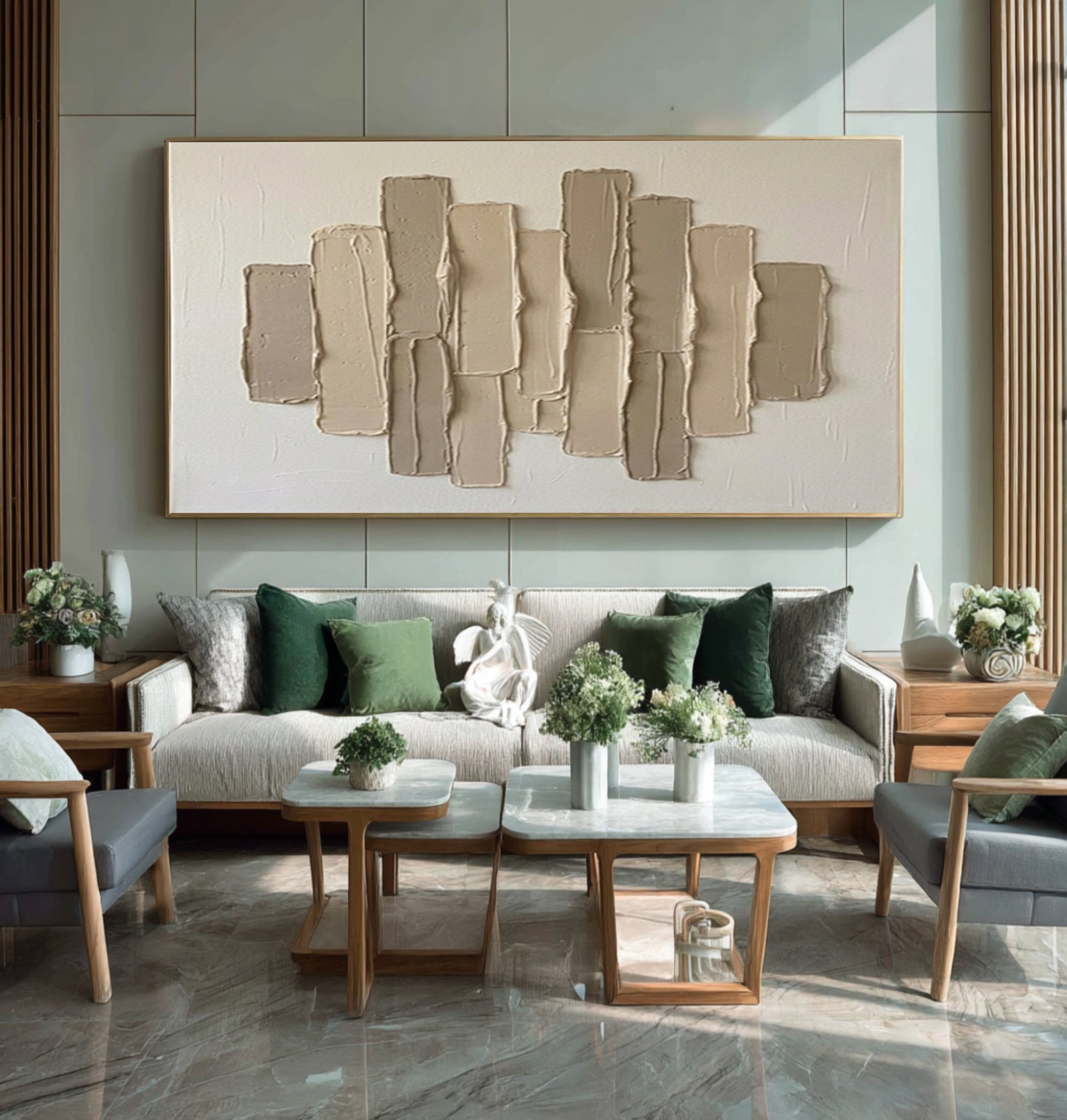 Large Neutral Geometric Wall Art Hand Painted Textured Canvas | KeiraArt  
