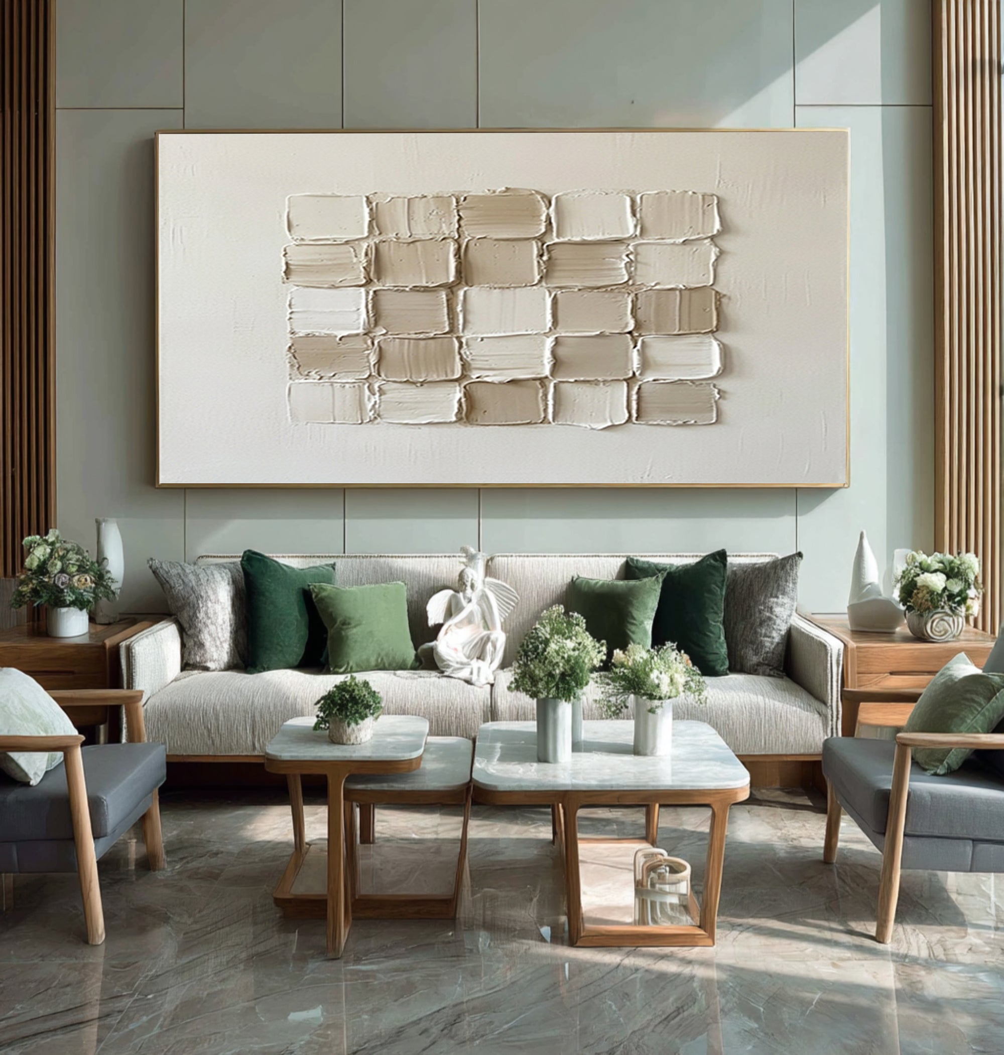 Large Mosaic Texture Wall Art Neutral Contemporary Abstract Painting| KeiraArt