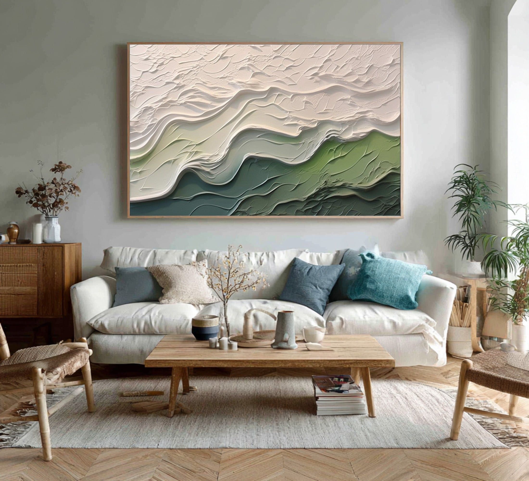 Textured Abstract Landscape Green and White 3D Art #AG 094