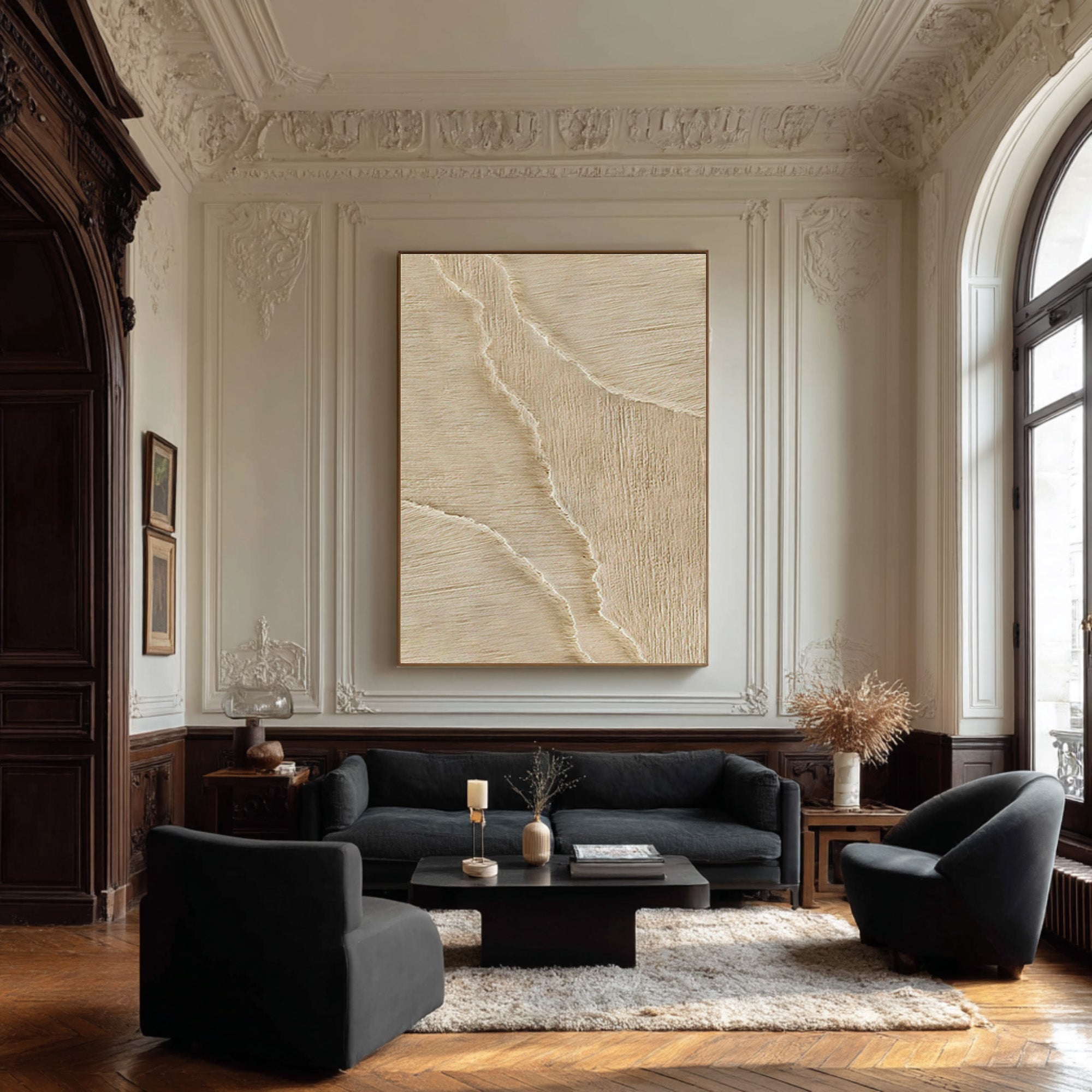 Modern Minimalist Wave Art - Tall Neutral Tone Canvas #AG 072