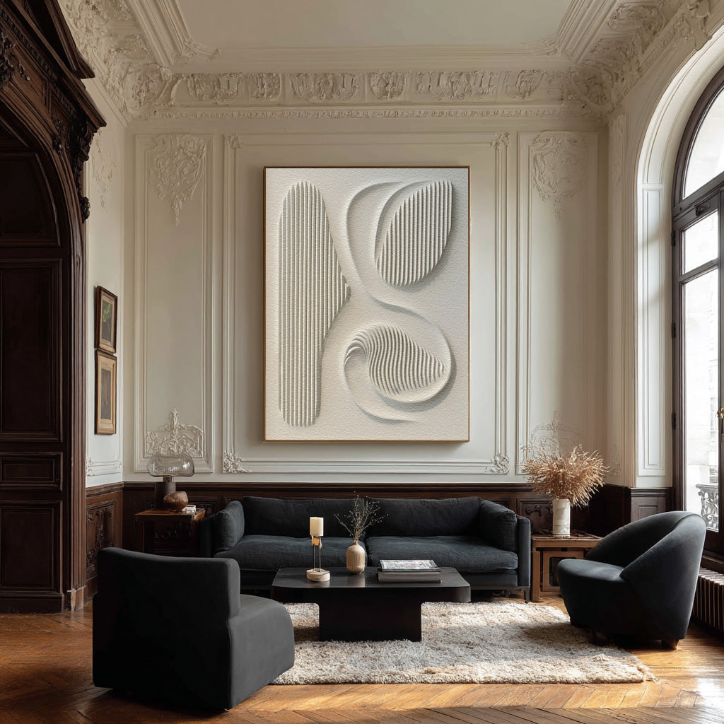 White Textured Abstract Canvas Hand Carved 3D Design #AG 084