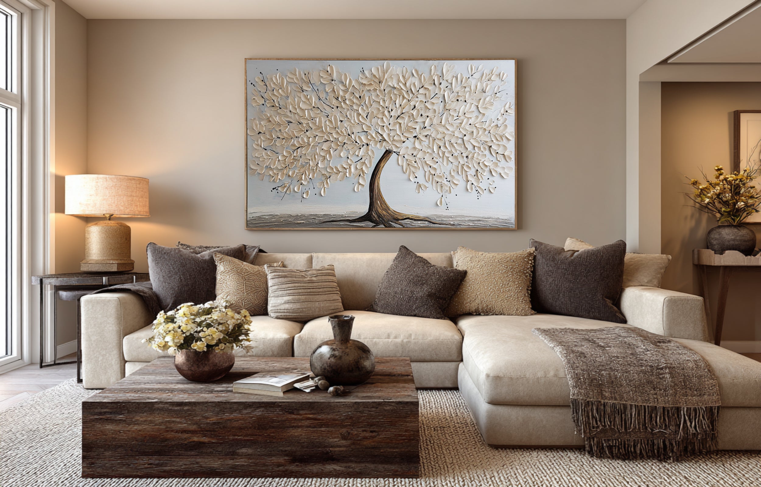 Textured Tree of Life Art - Neutral Abstract Painting #AG 064