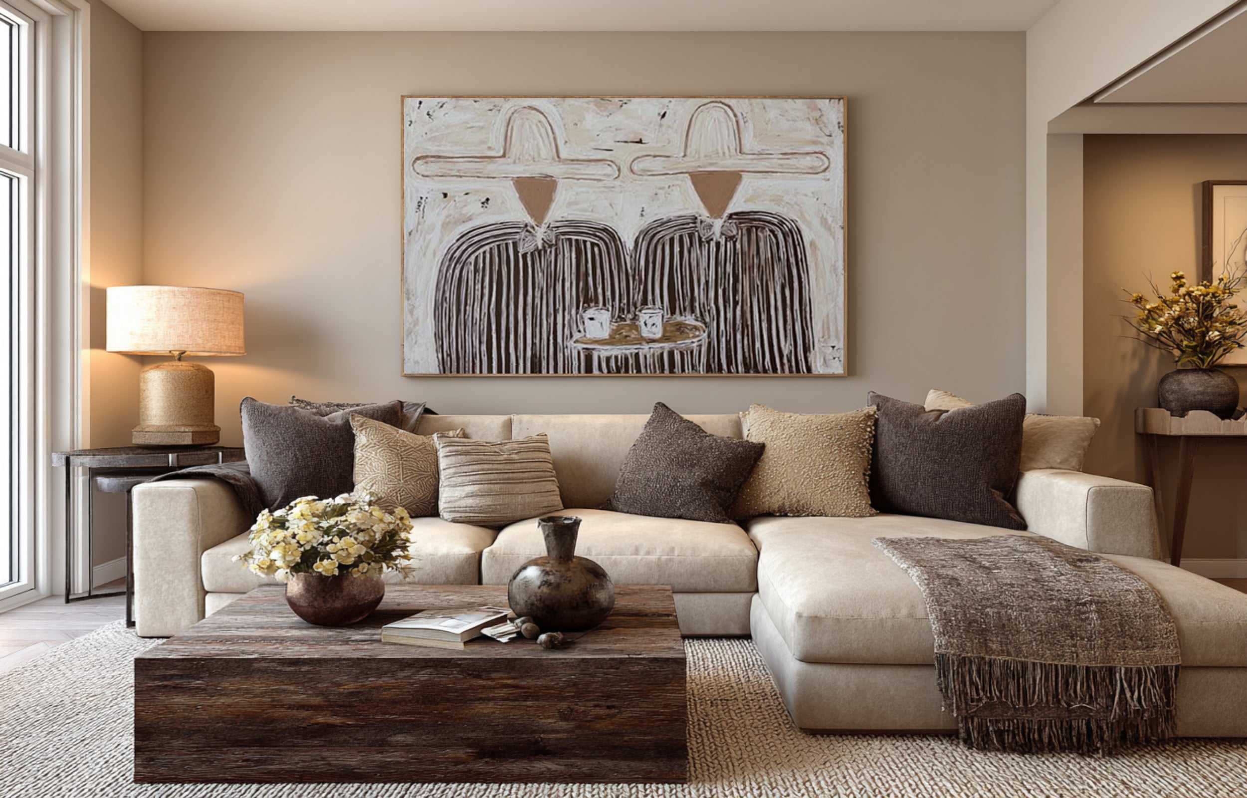 Modern Coffee Time Artwork Minimalist Couple Canvas Painting | KeiraArt  