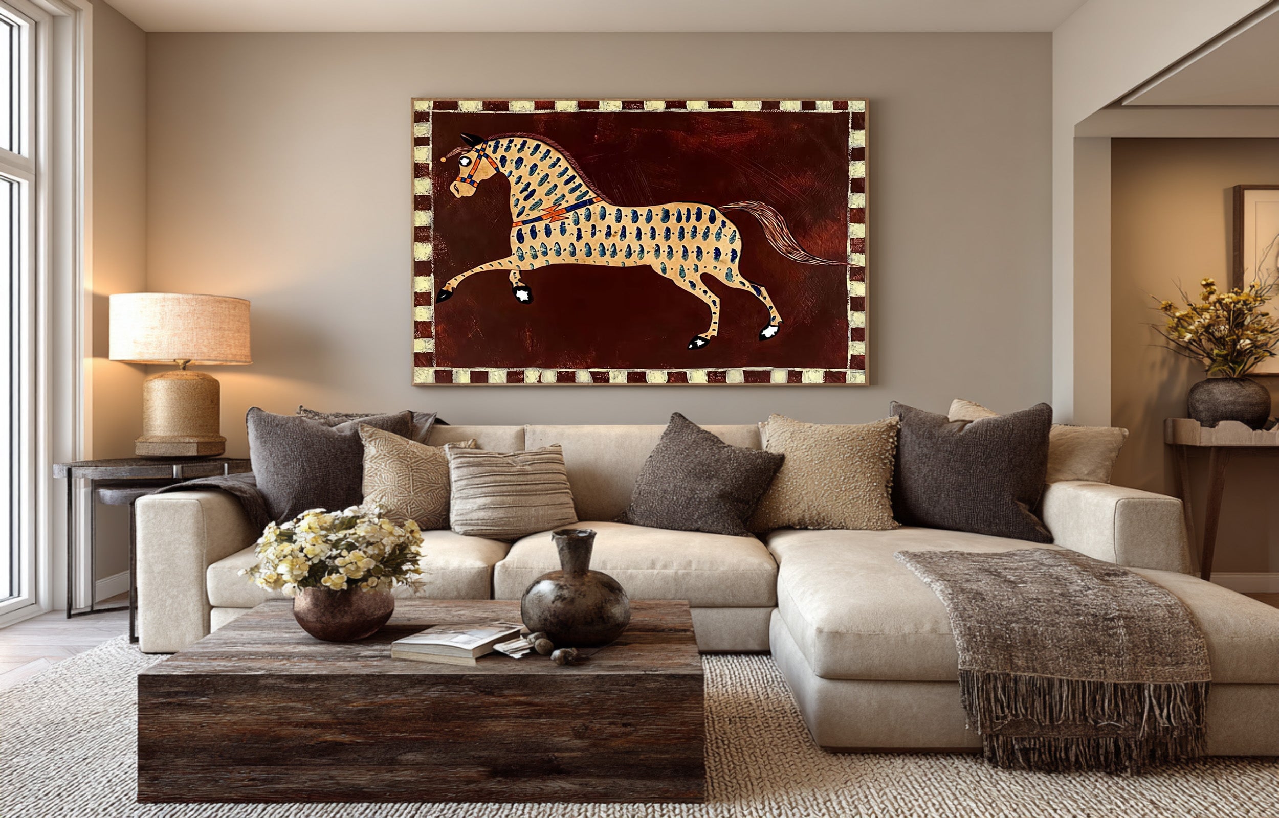Large Decorative Horse Painting Rustic Contemporary Wall Art | KeiraArt 