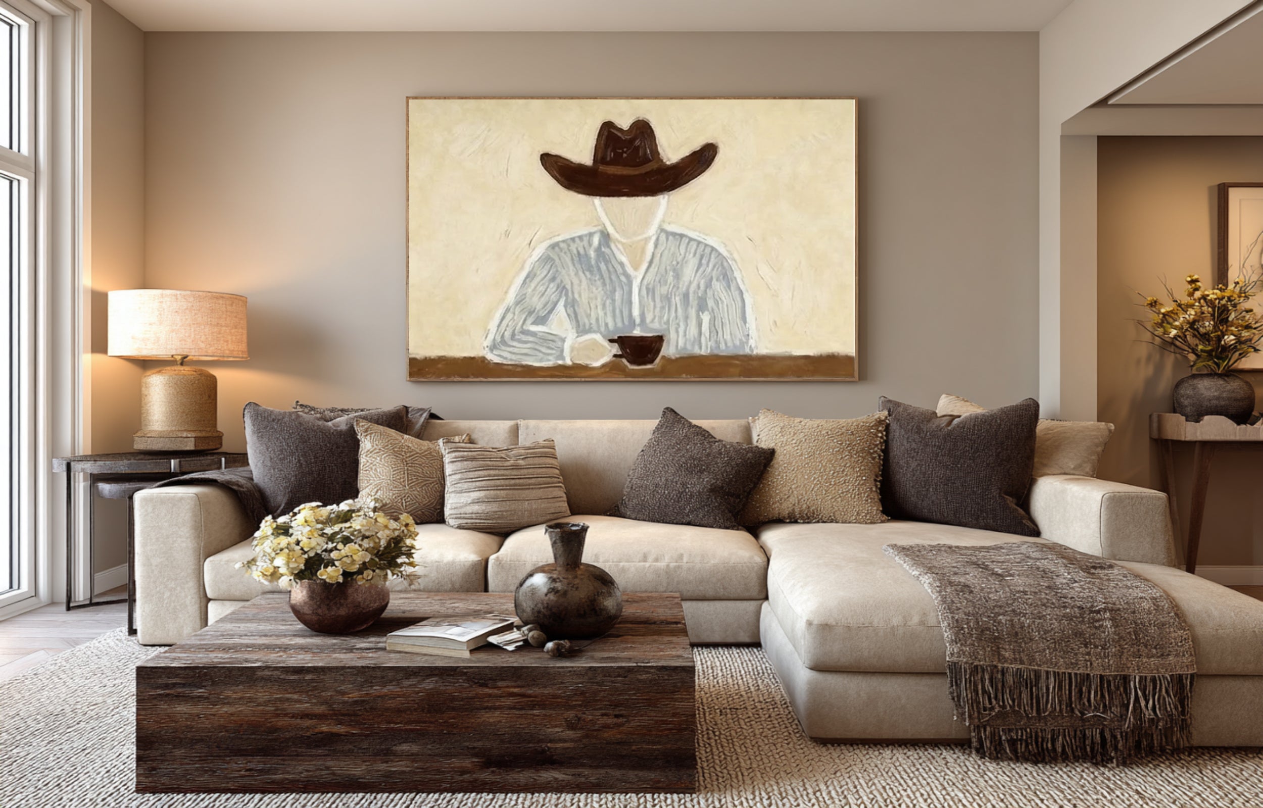 Gallery Style Western Portrait Contemporary Neutral Painting | KeiraArt 