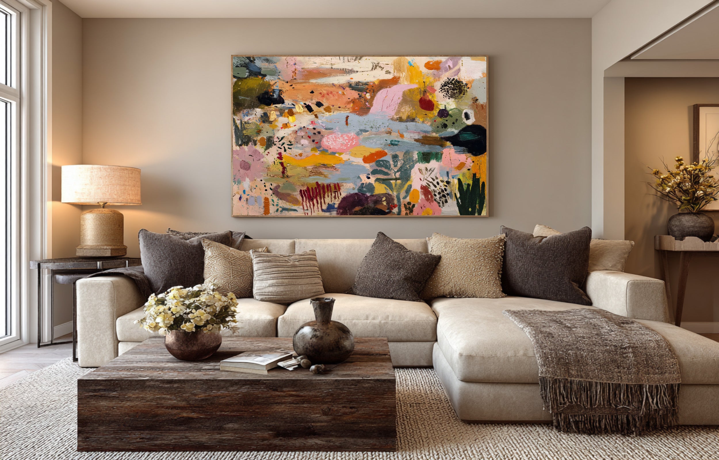 Large Abstract Garden Painting Contemporary Floral Inspired Wall Art 