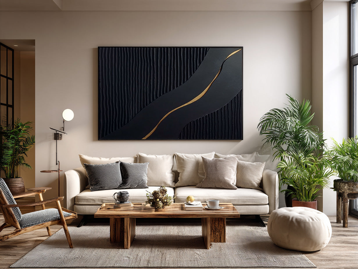 Unique Textured Gold & Black Abstract Art Piece #AG 002