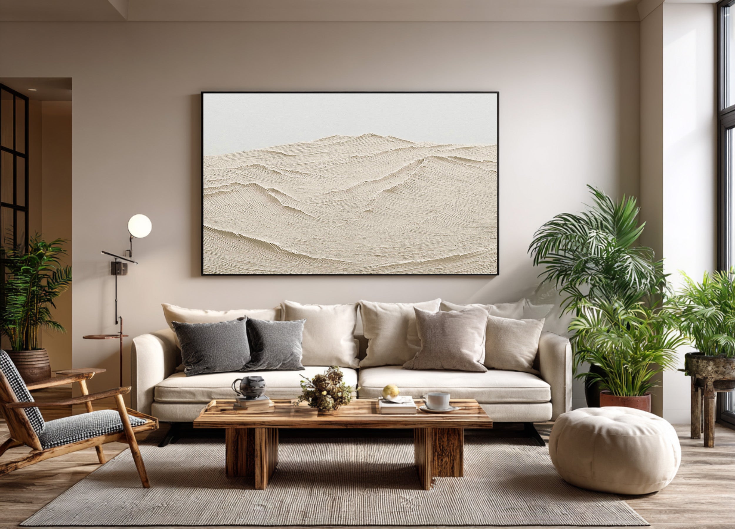 Textured Beige Ocean Wave Wall Art #AG 078