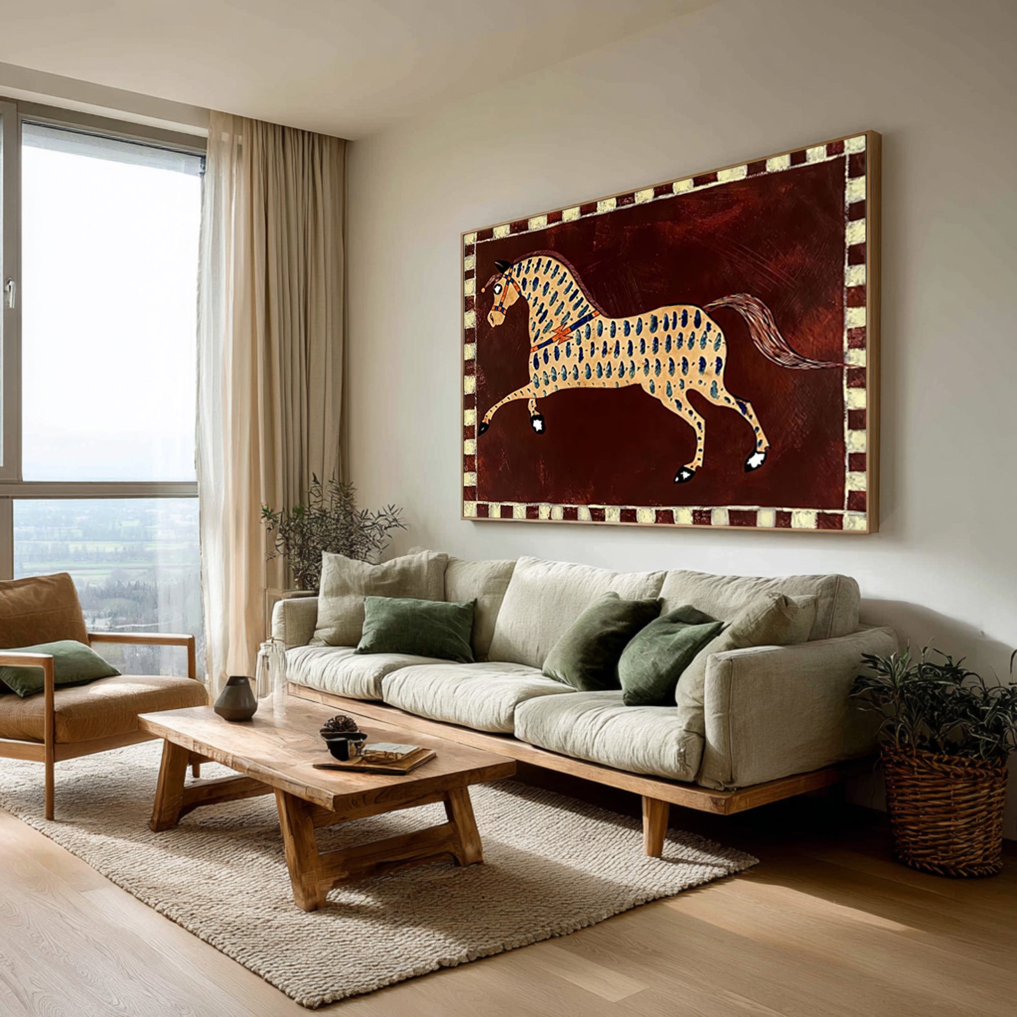 Large Decorative Horse Painting Rustic Contemporary Wall Art | KeiraArt 