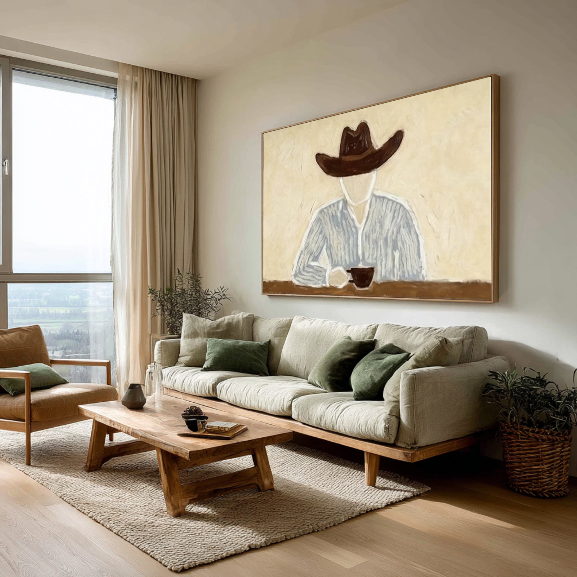 Gallery Style Western Portrait Contemporary Neutral Painting | KeiraArt 