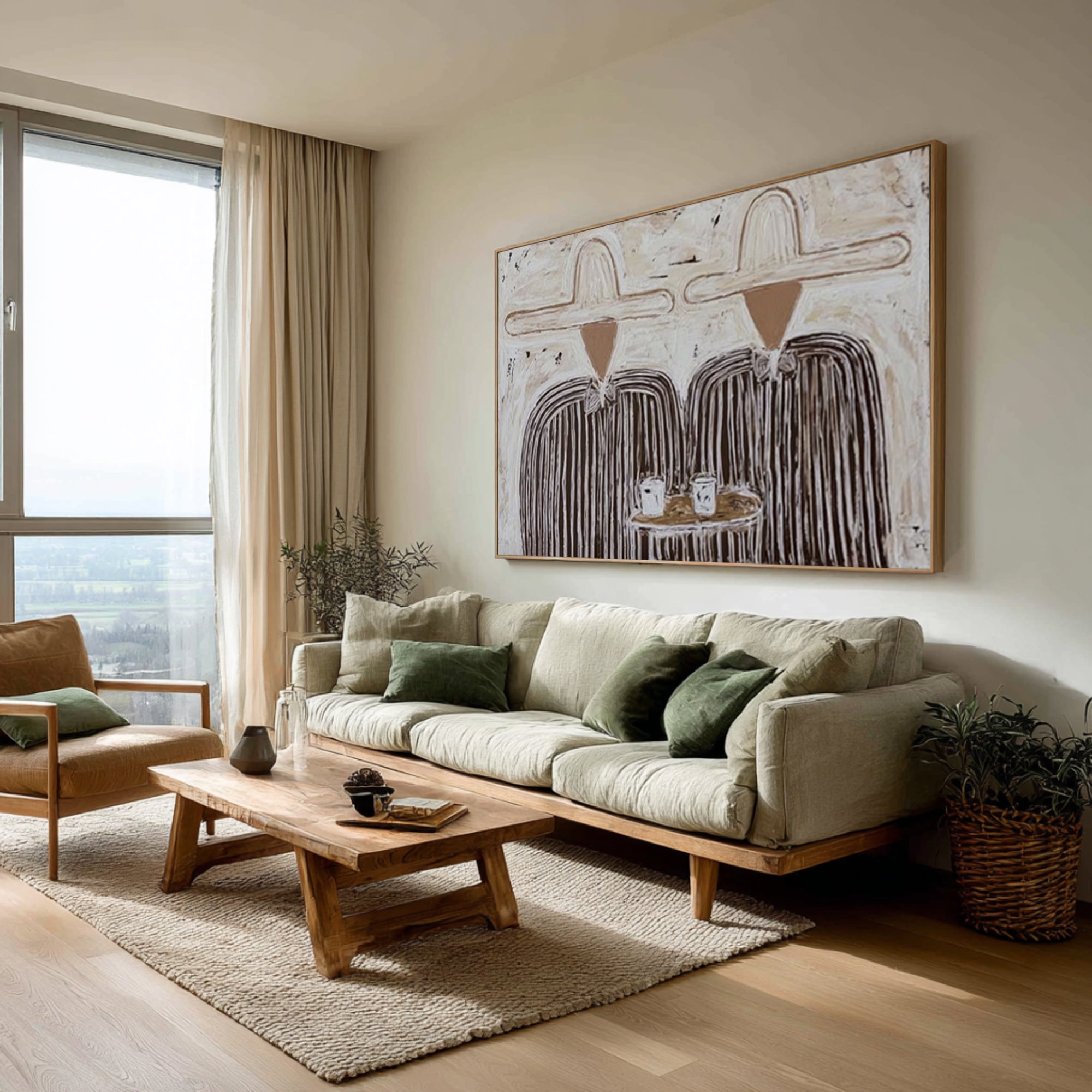 Modern Coffee Time Artwork Minimalist Couple Canvas Painting | KeiraArt  