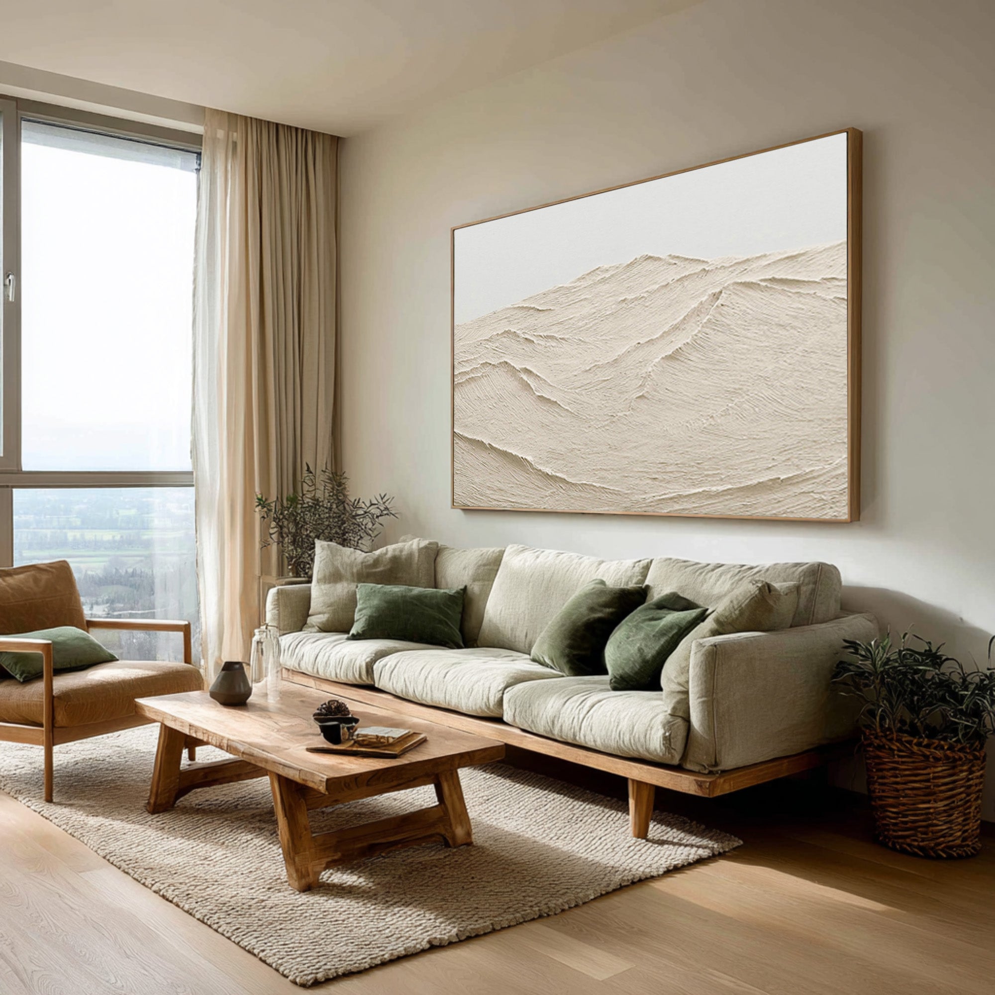 Textured Beige Ocean Wave Wall Art #AG 078