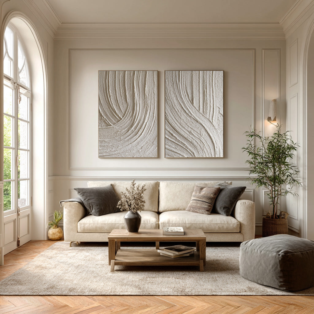 Oversized Beige Abstract Wall Art Panels Set Of 2 #AG 012